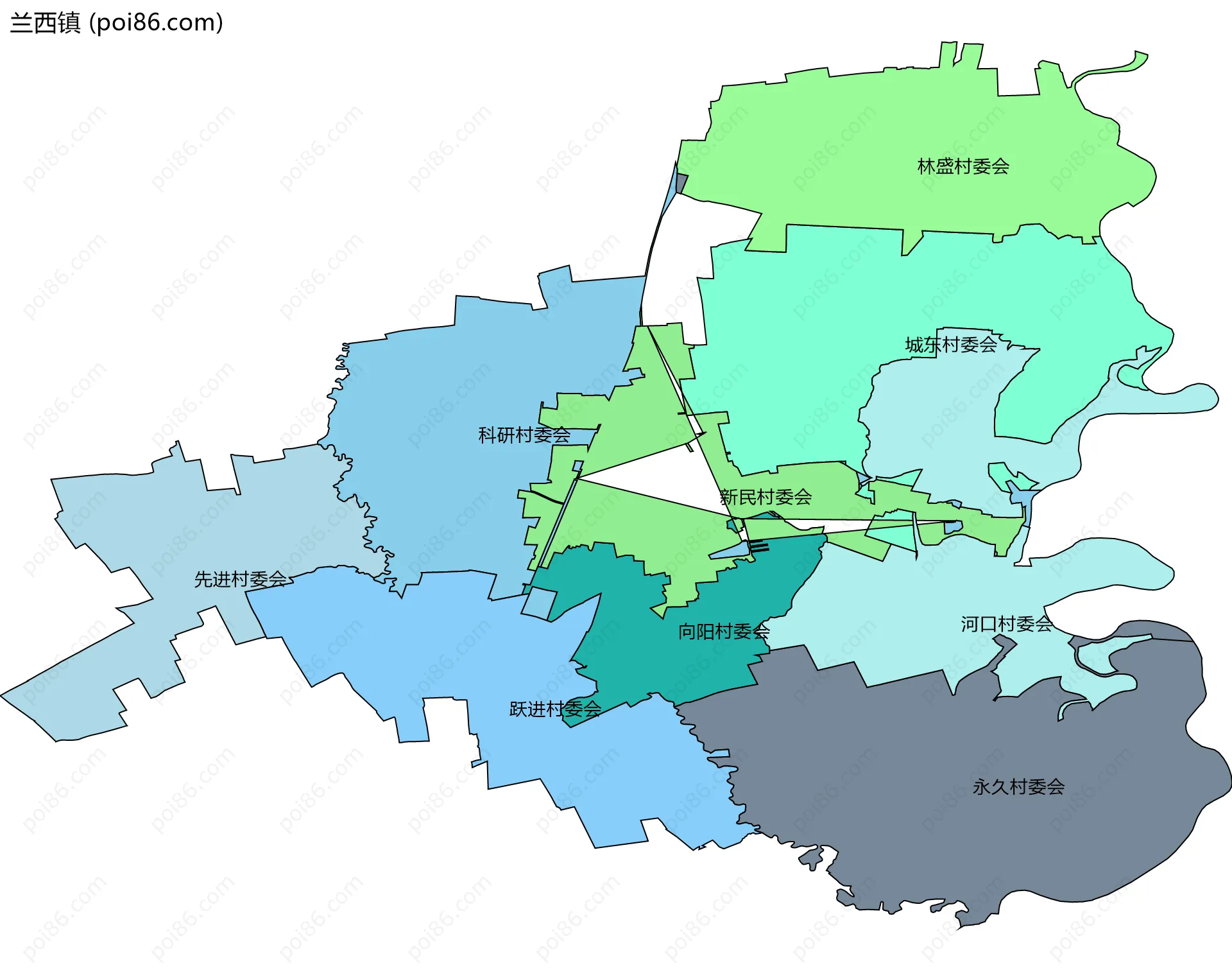 兰西镇边界地图(五级行政区划)