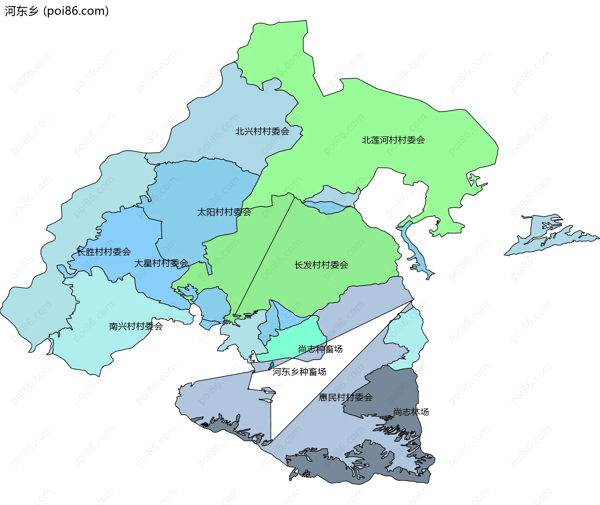 河东乡边界地图(五级行政区划)