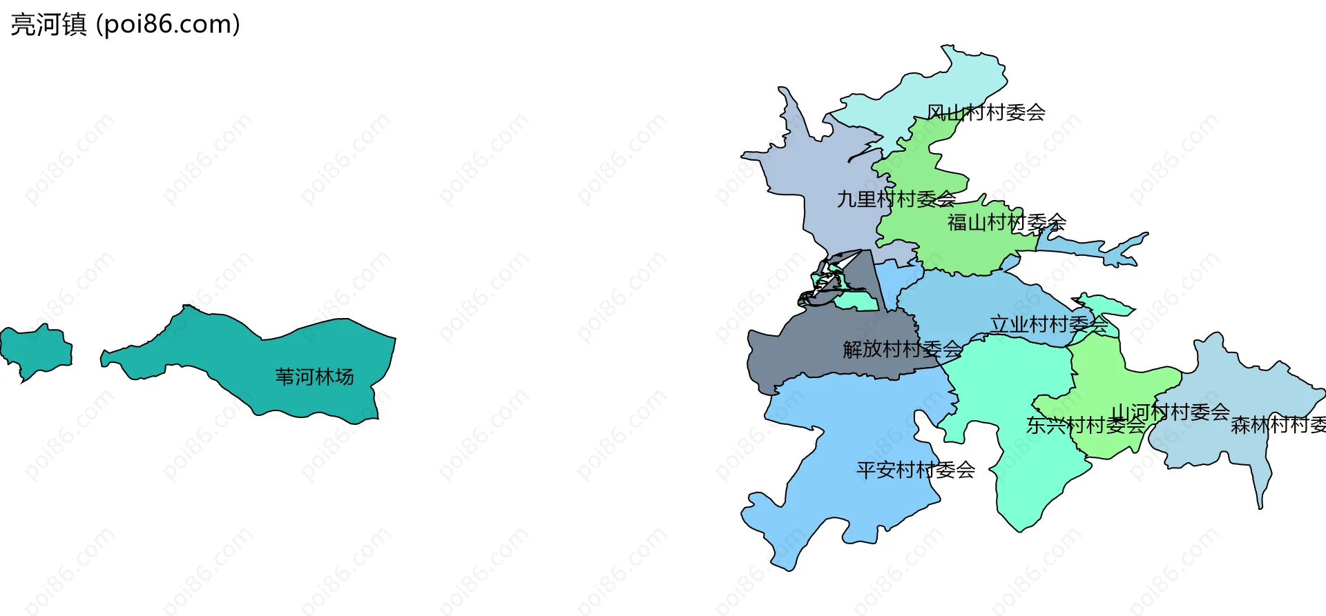 亮河镇边界地图(五级行政区划)