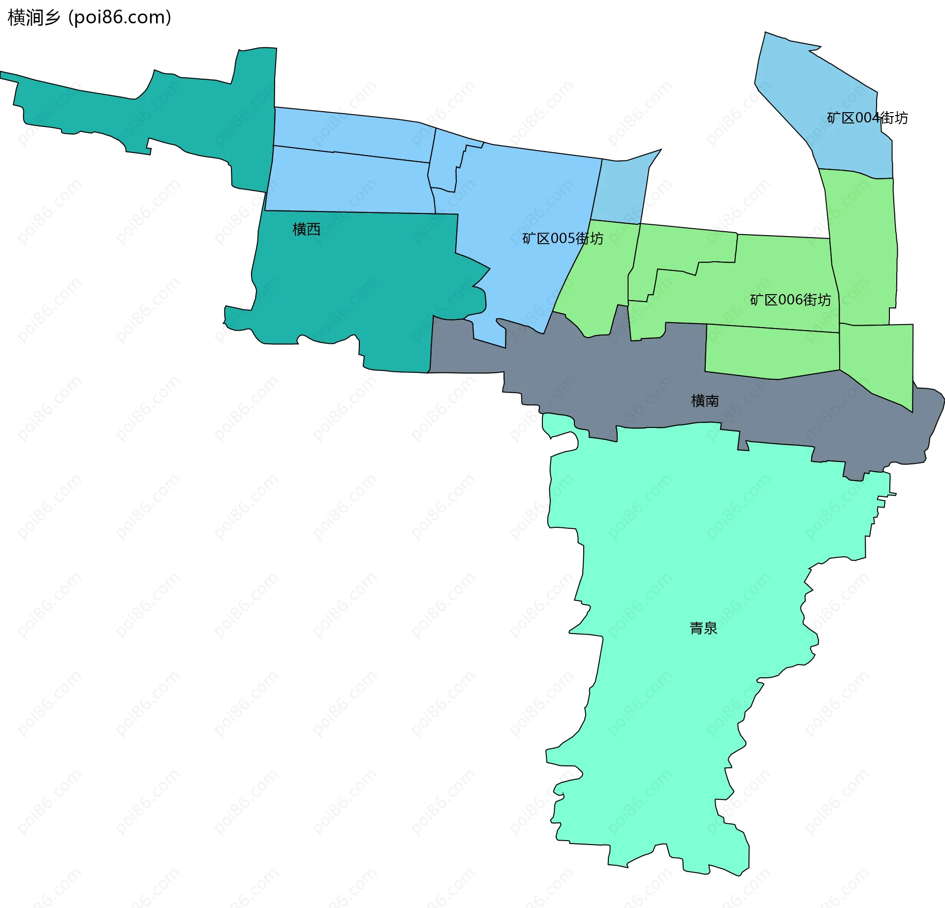 横涧乡边界地图(五级行政区划)