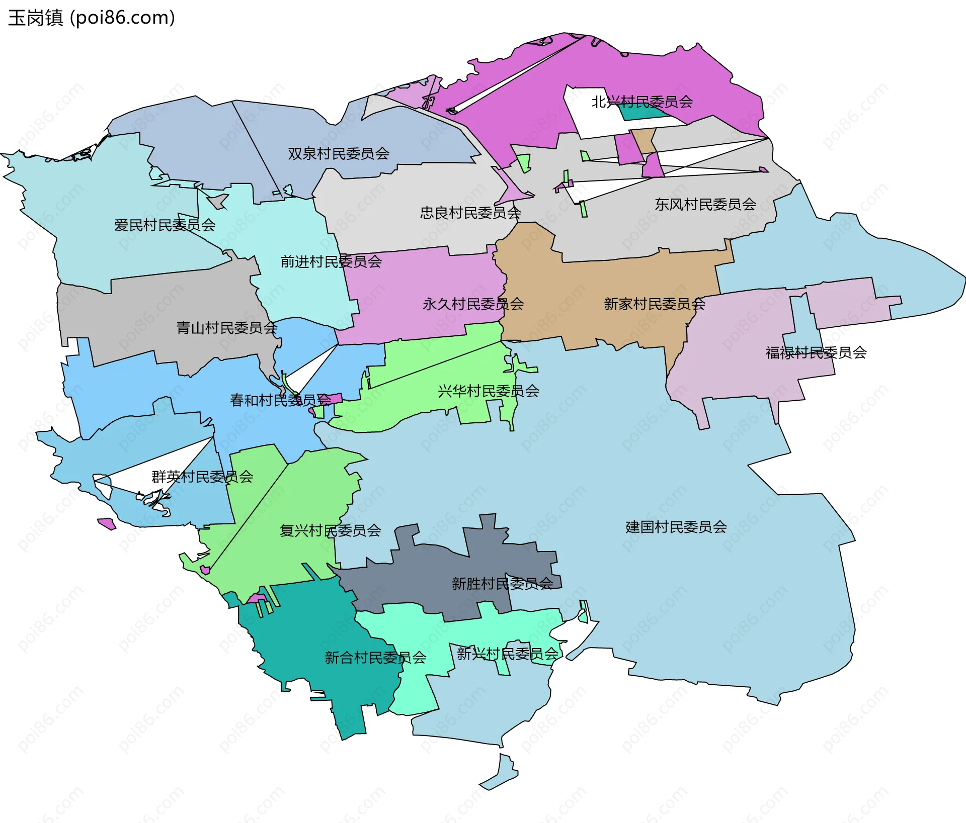 玉岗镇边界地图(五级行政区划)