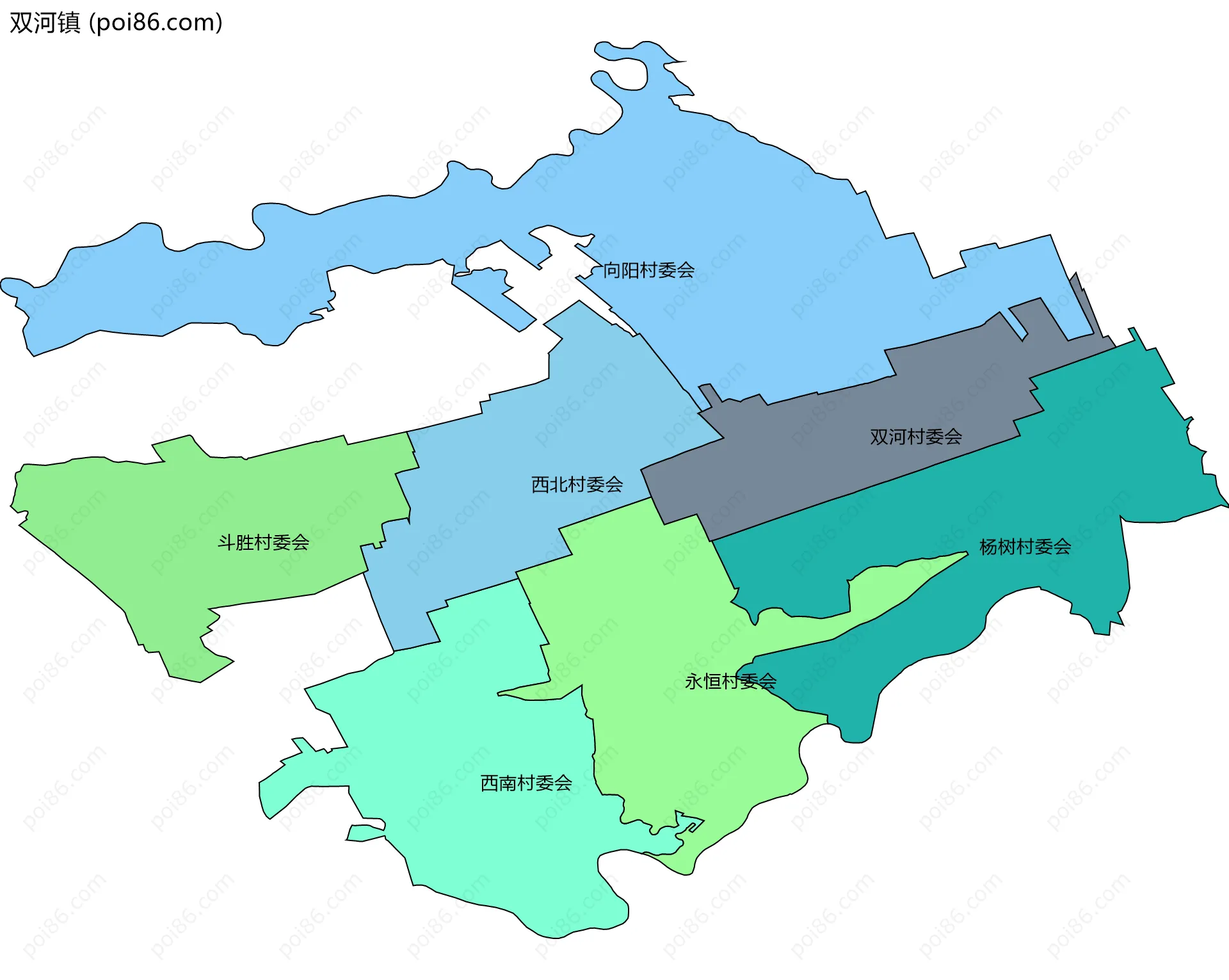 双河镇边界地图(五级行政区划)
