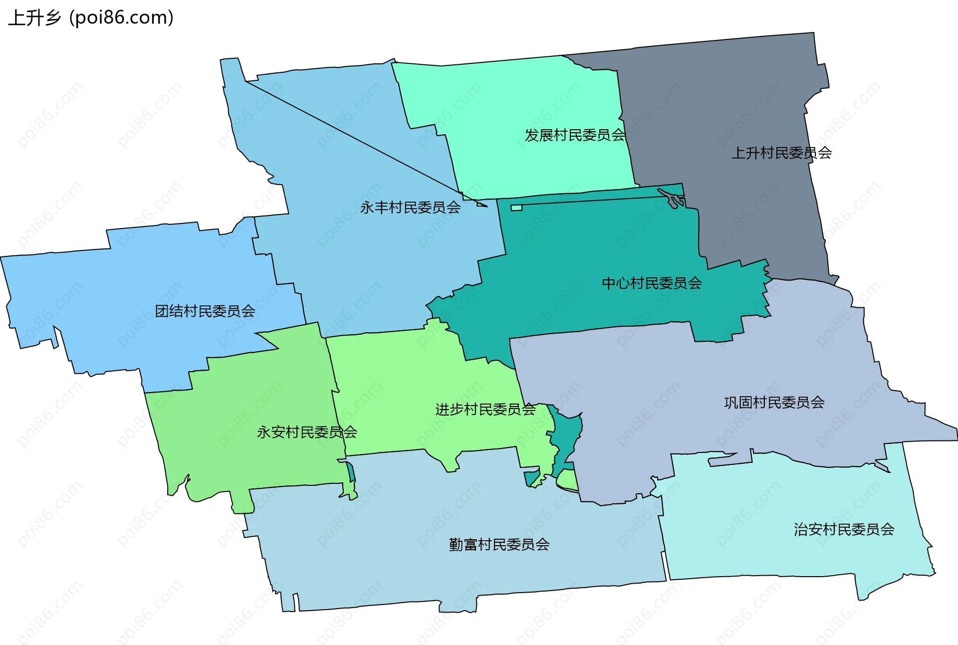 上升乡边界地图(五级行政区划)