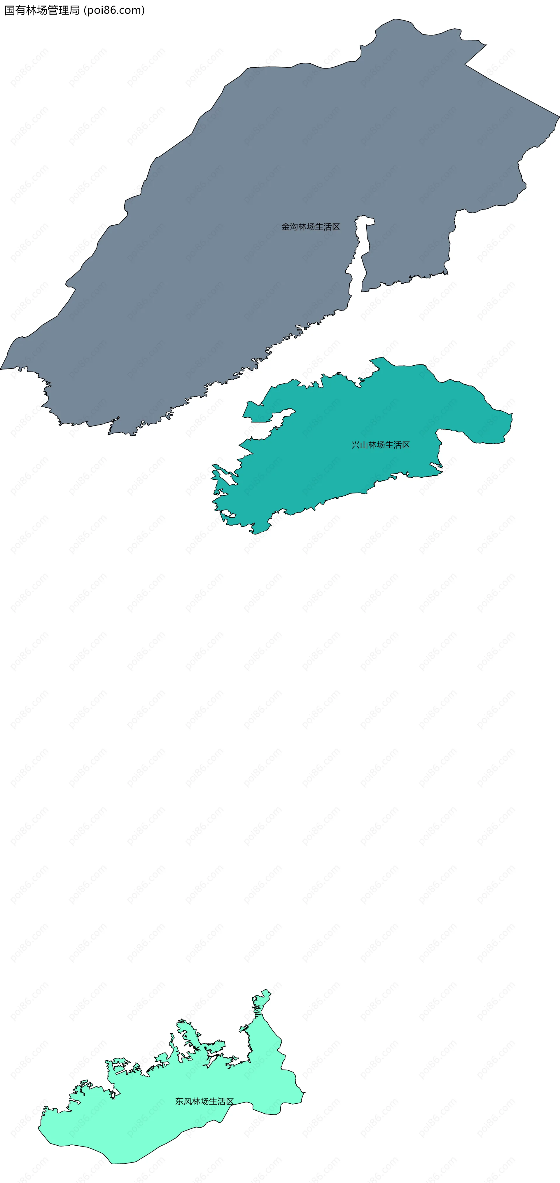 国有林场管理局边界地图(五级行政区划)