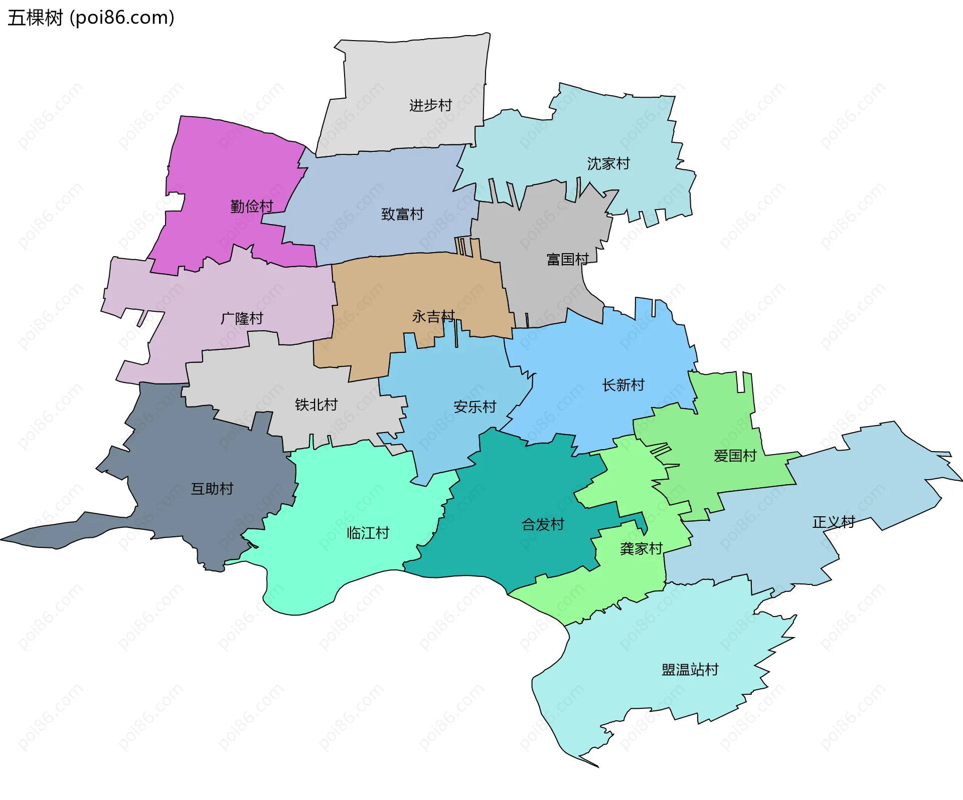 五棵树边界地图(五级行政区划)