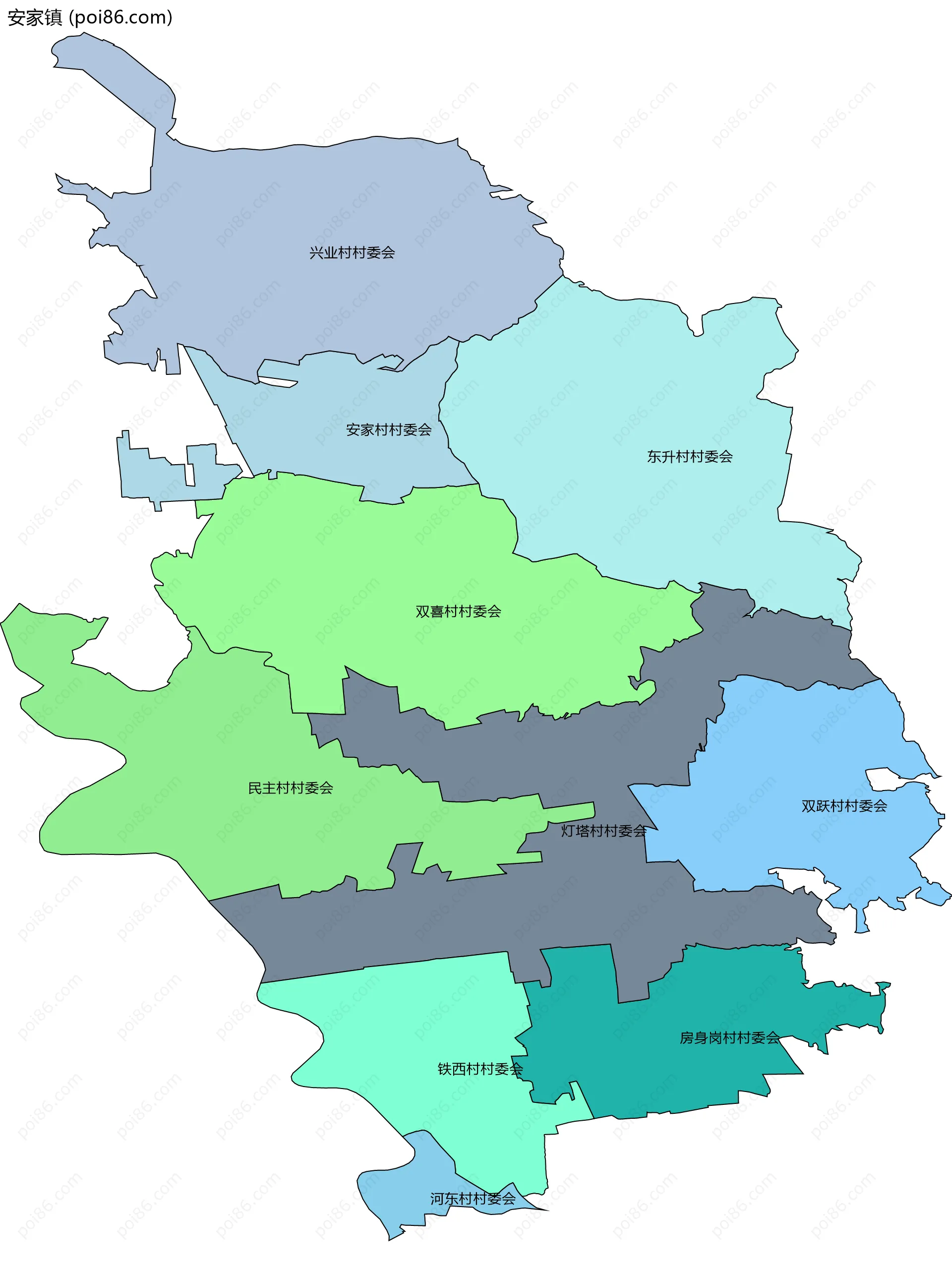 安家镇边界地图(五级行政区划)