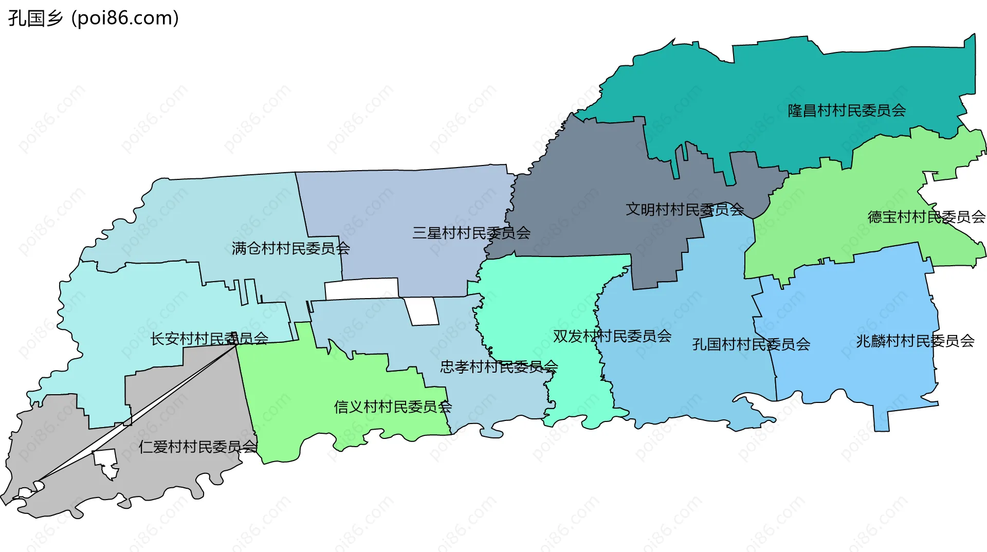 孔国乡边界地图(五级行政区划)