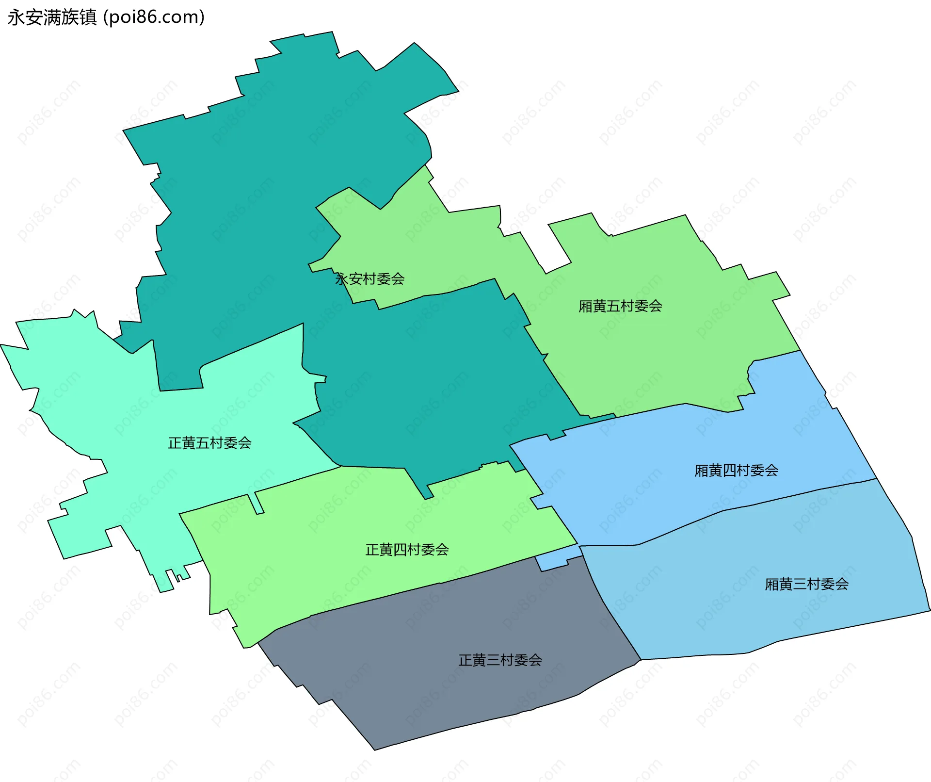 永安满族镇边界地图(五级行政区划)