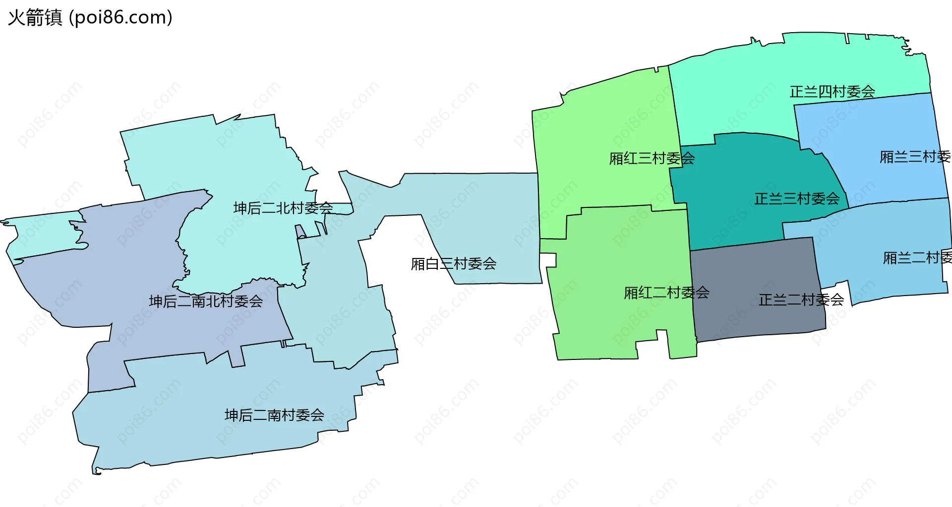 火箭镇边界地图(五级行政区划)