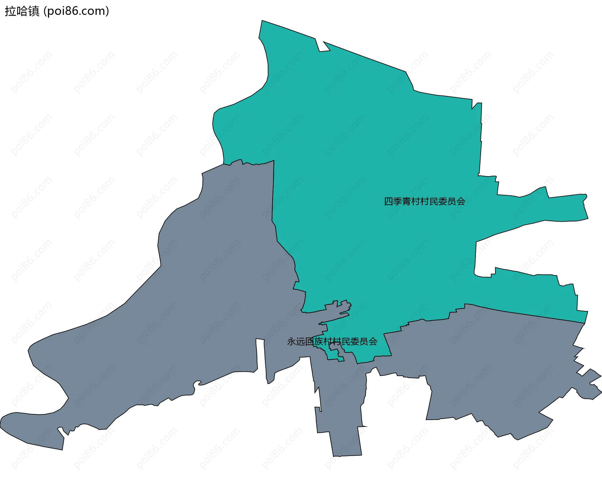 拉哈镇边界地图(五级行政区划)