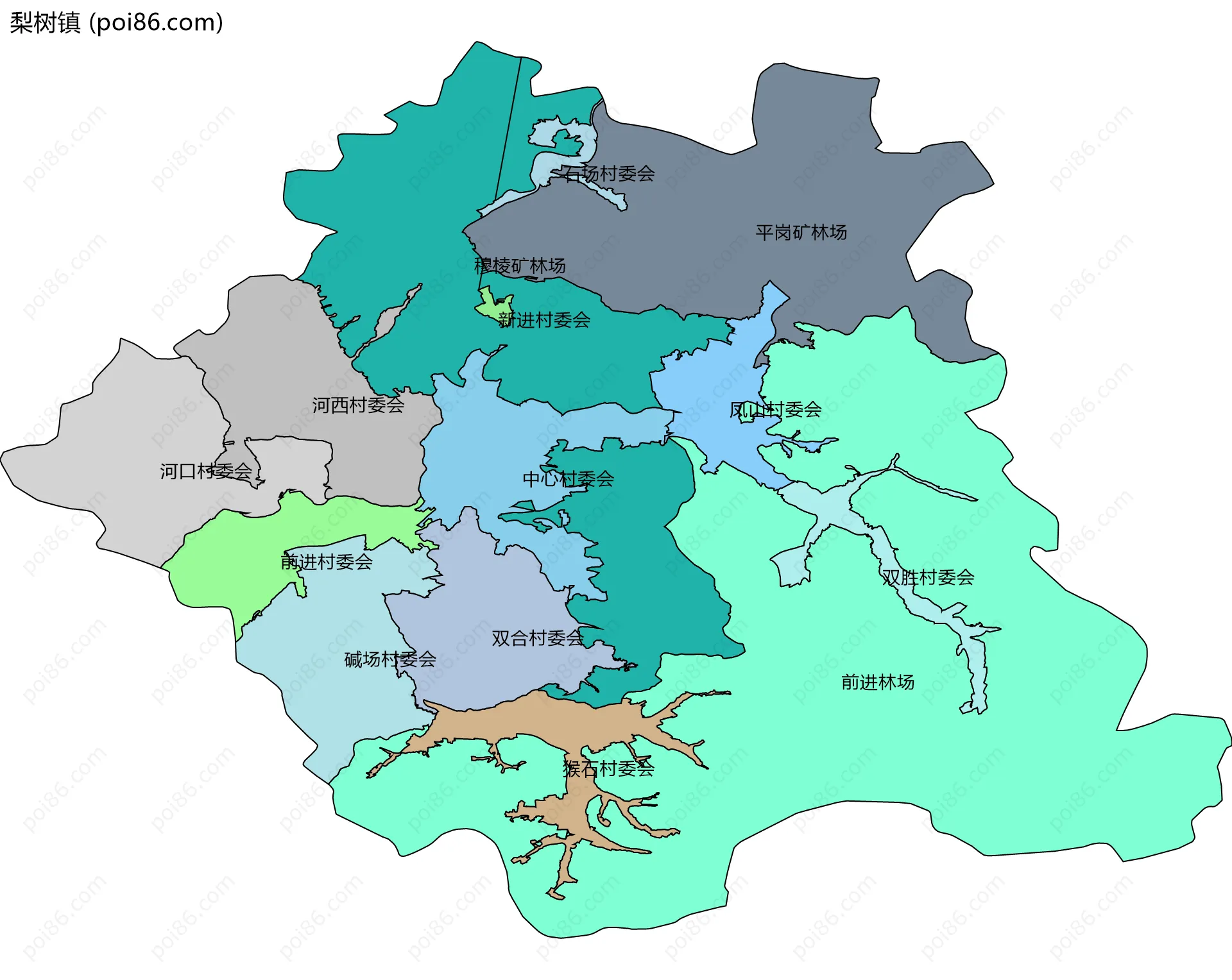 梨树镇边界地图(五级行政区划)