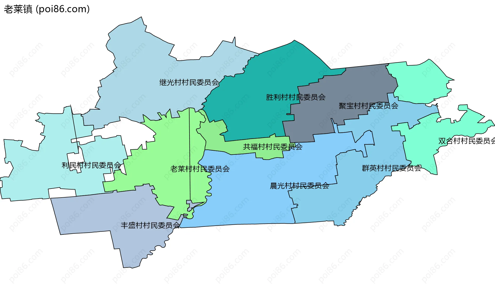 老莱镇边界地图(五级行政区划)