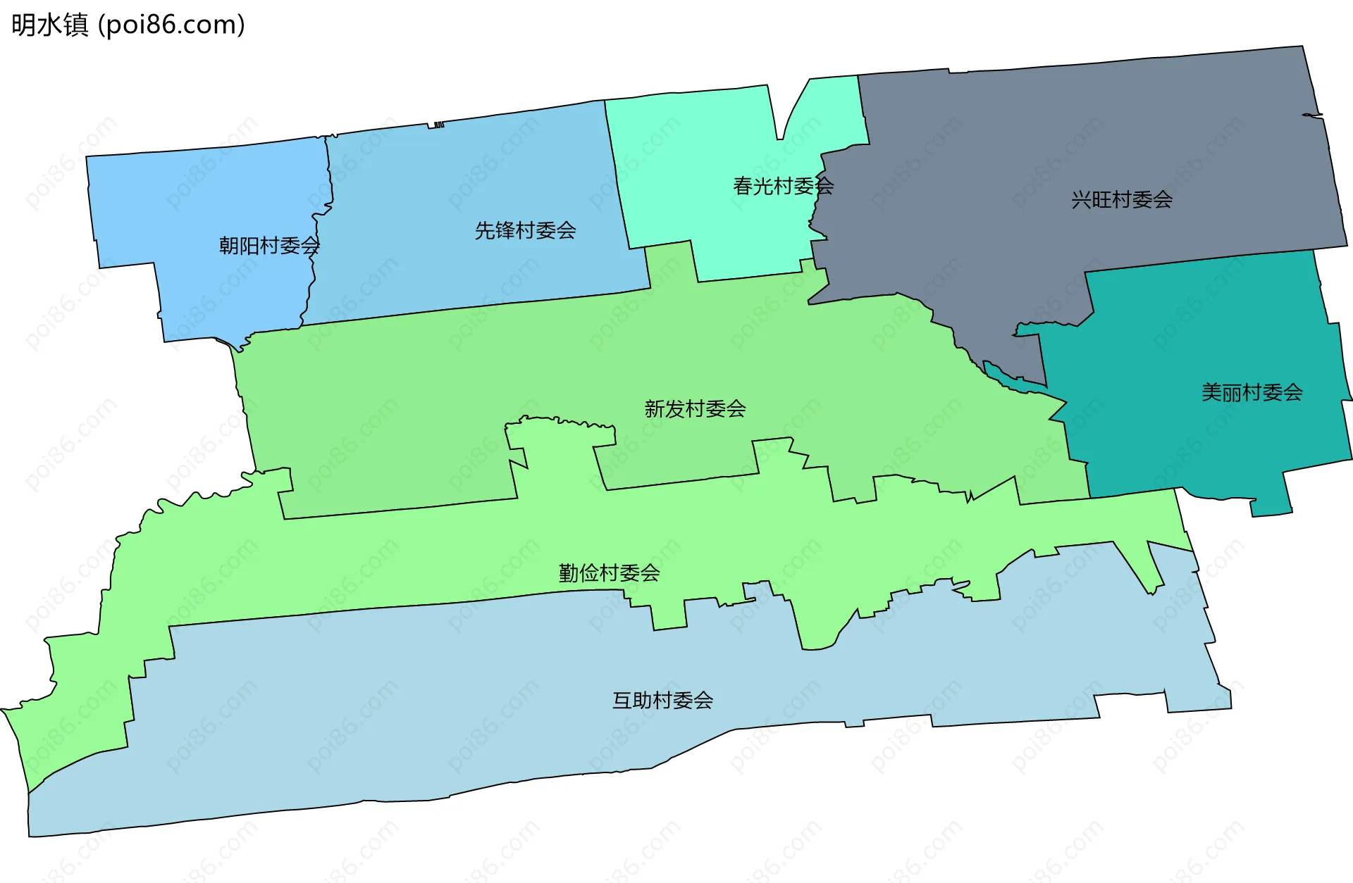 明水镇边界地图(五级行政区划)
