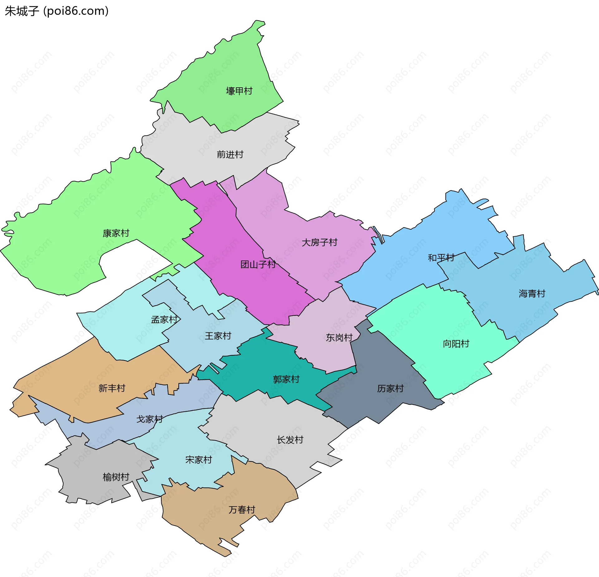 朱城子边界地图(五级行政区划)