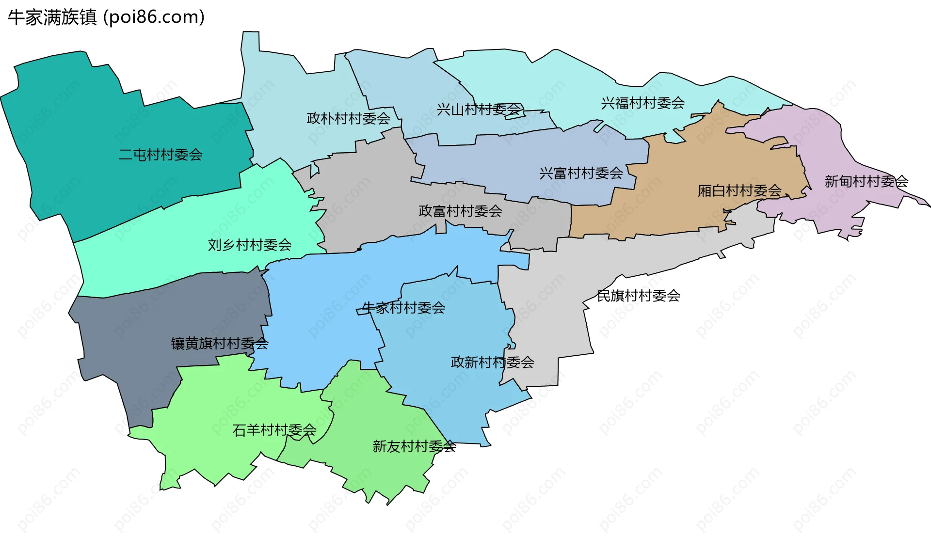 牛家满族镇边界地图(五级行政区划)