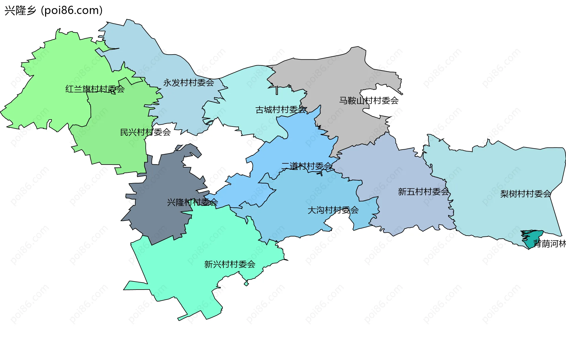 兴隆乡边界地图(五级行政区划)