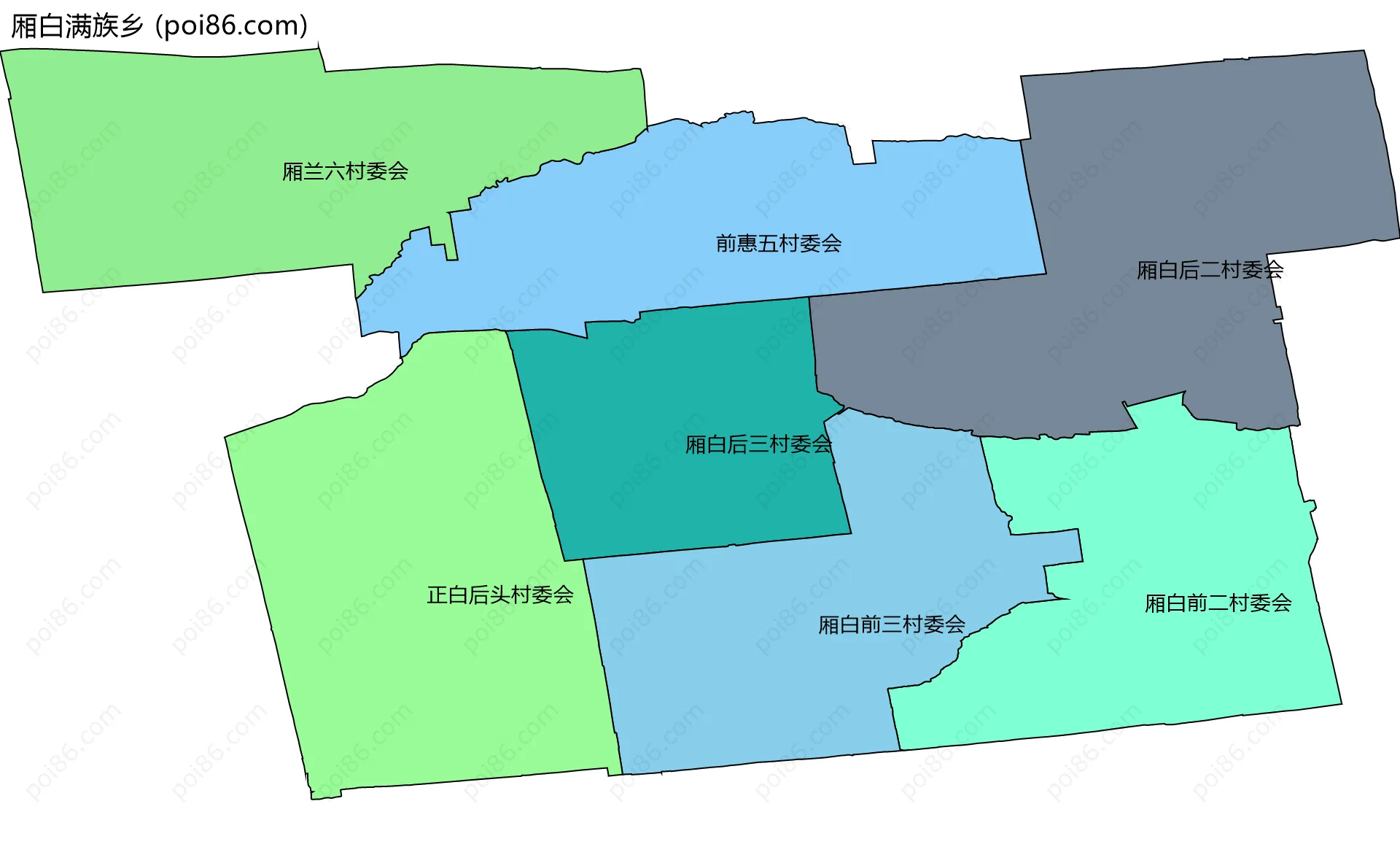 厢白满族乡边界地图(五级行政区划)