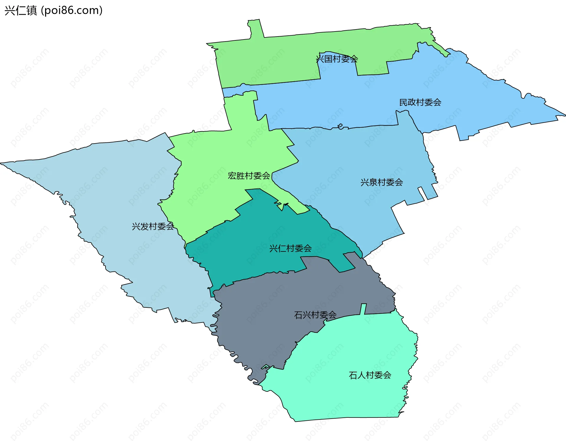 兴仁镇边界地图(五级行政区划)