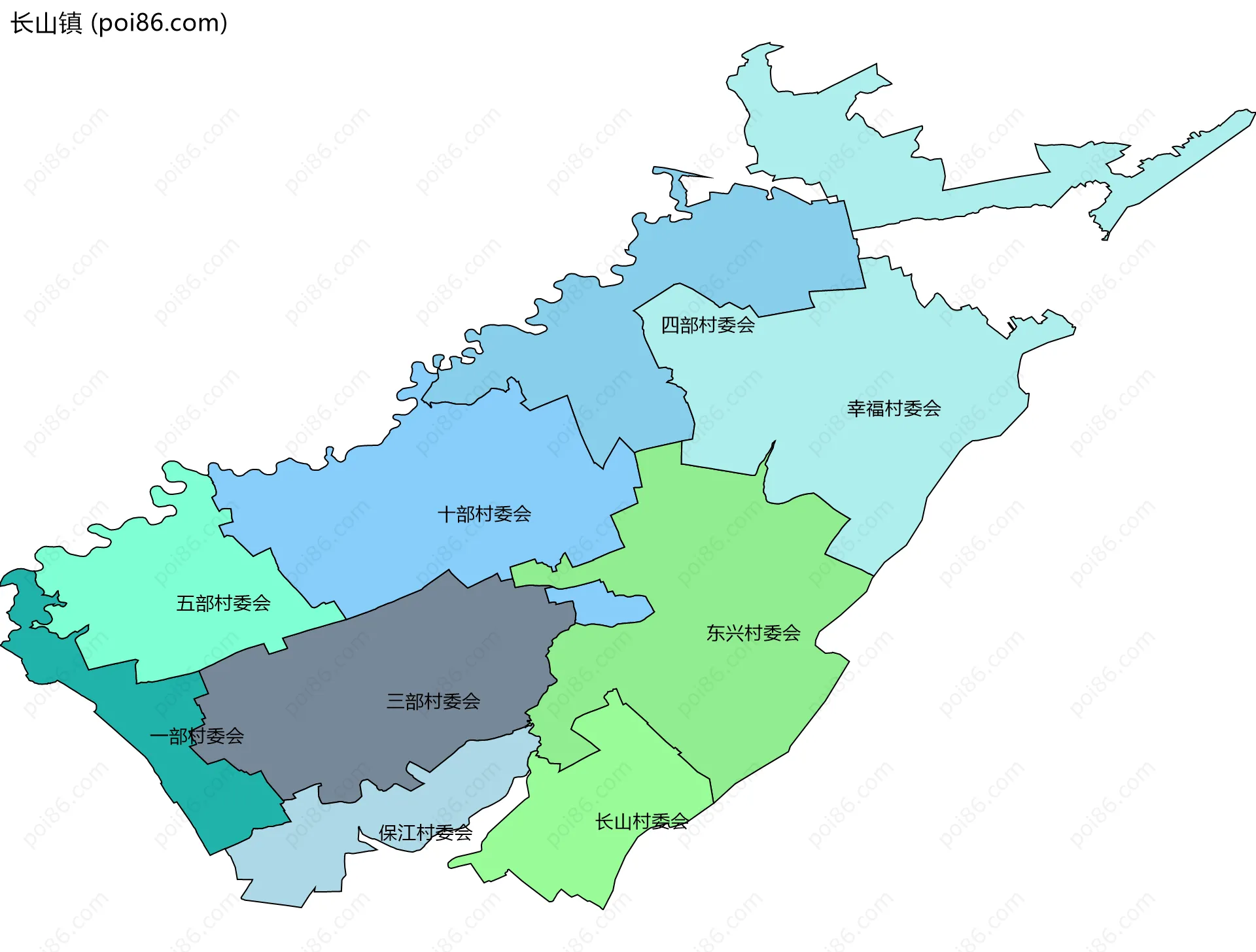 长山镇边界地图(五级行政区划)
