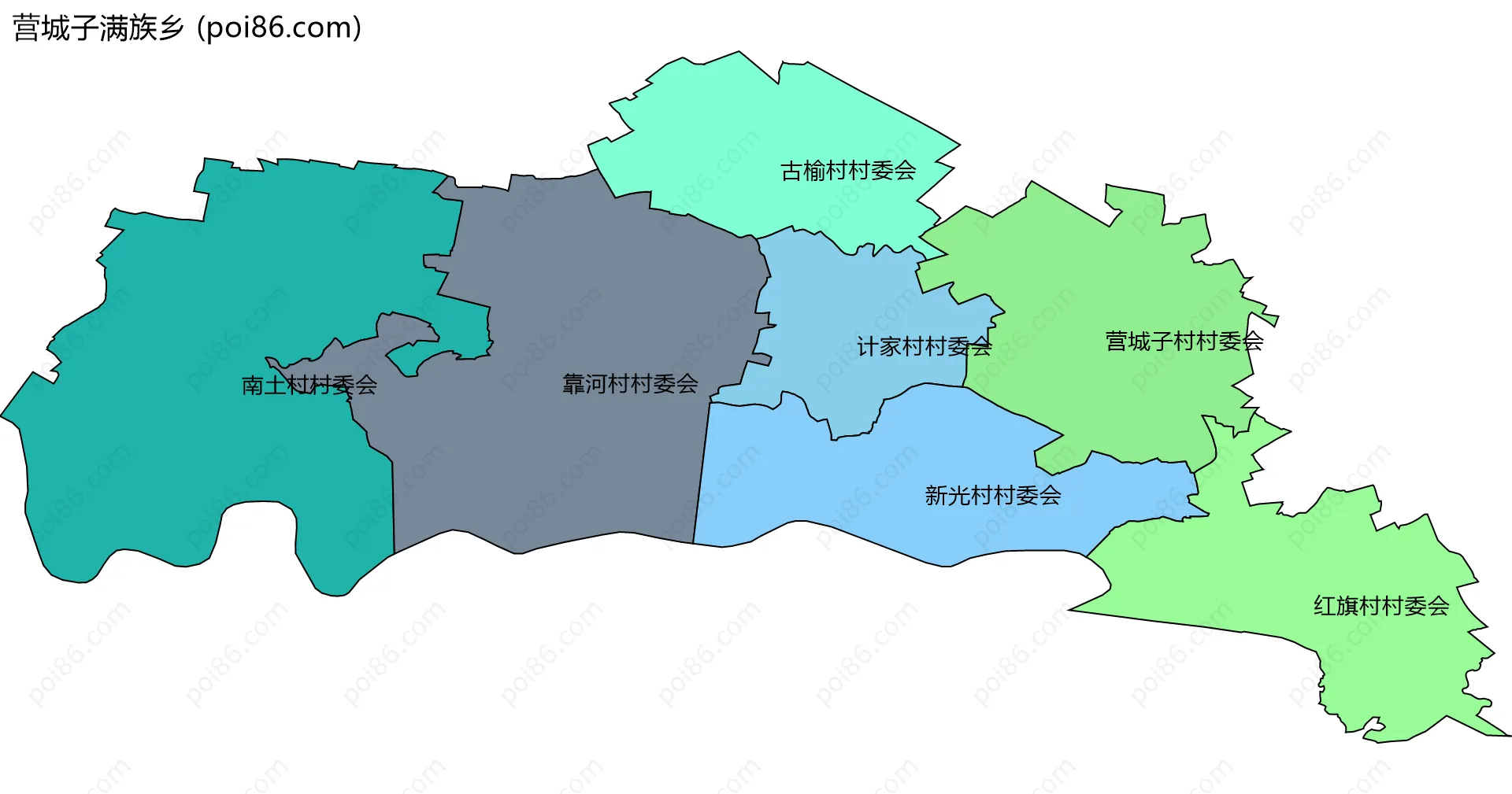 营城子满族乡边界地图(五级行政区划)