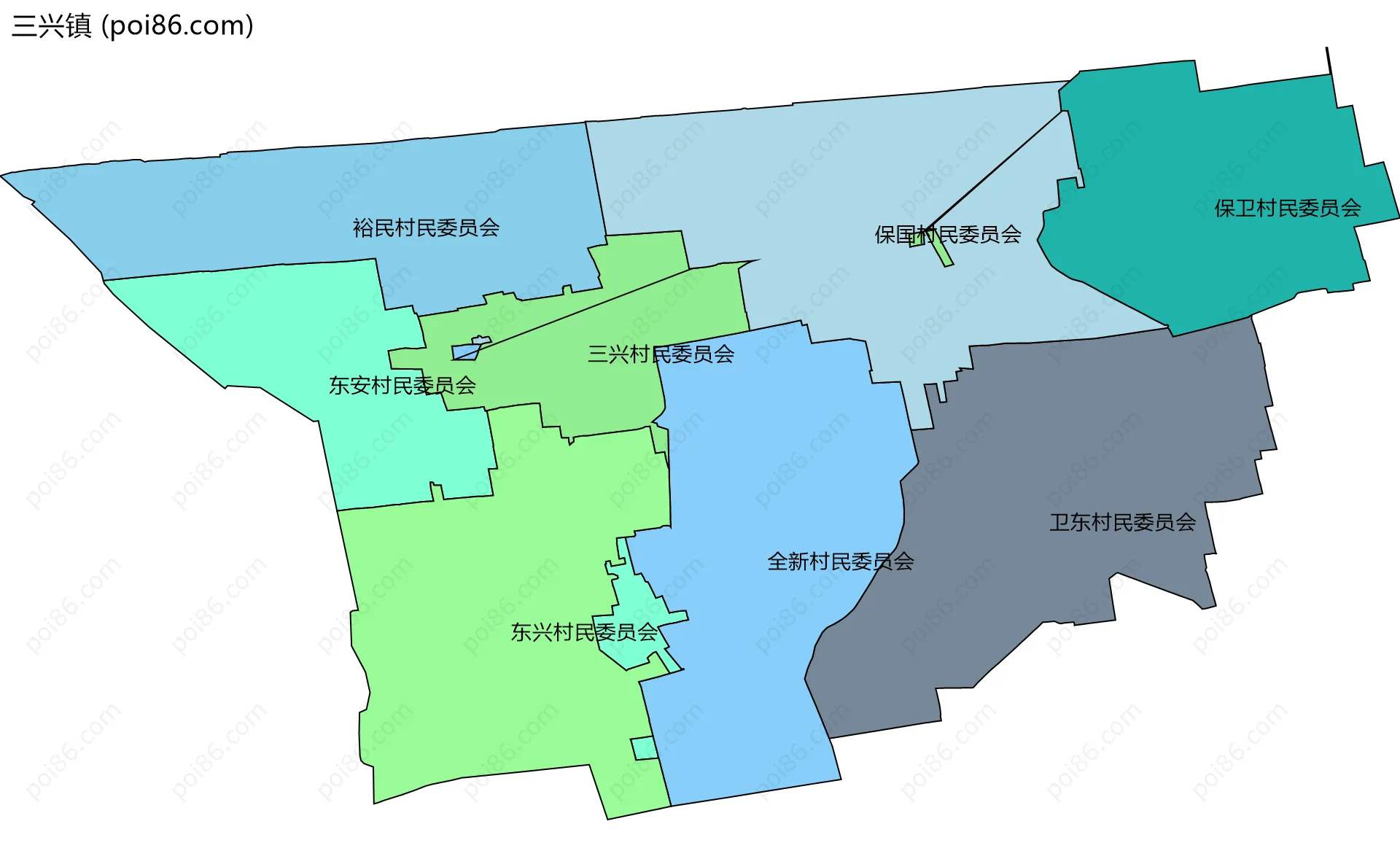 三兴镇边界地图(五级行政区划)