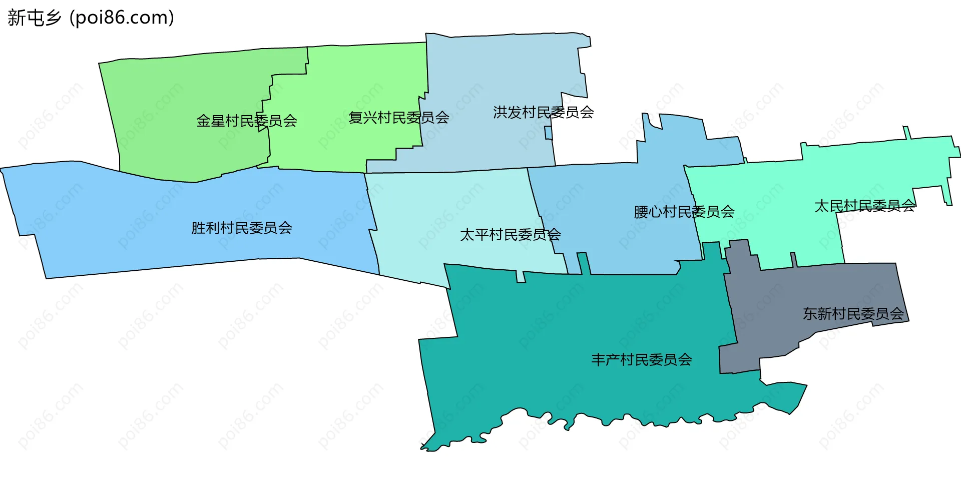 新屯乡边界地图(五级行政区划)