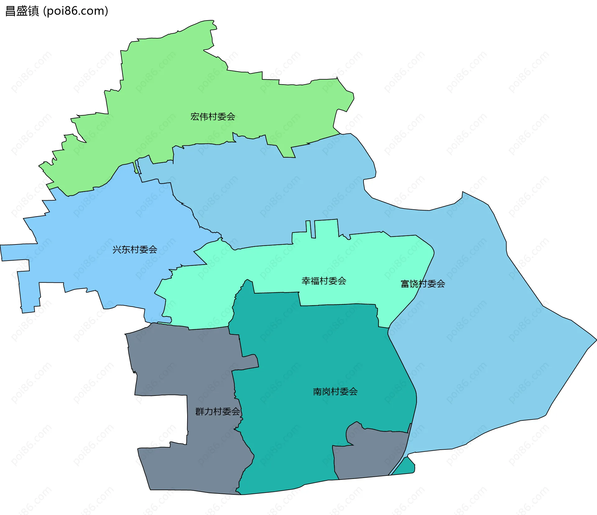 昌盛镇边界地图(五级行政区划)