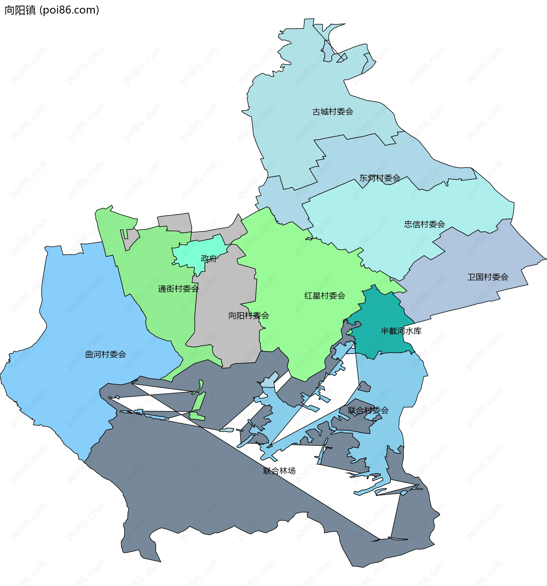 向阳镇边界地图(五级行政区划)