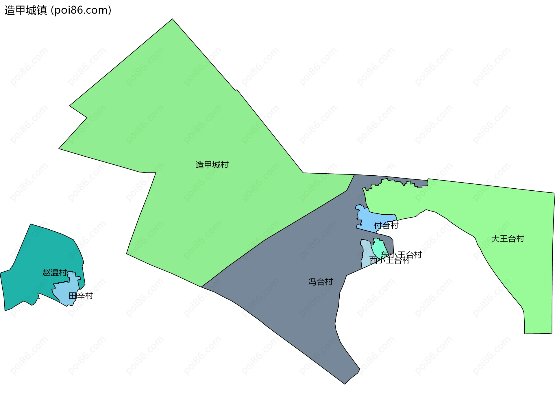 造甲城镇边界地图(五级行政区划)