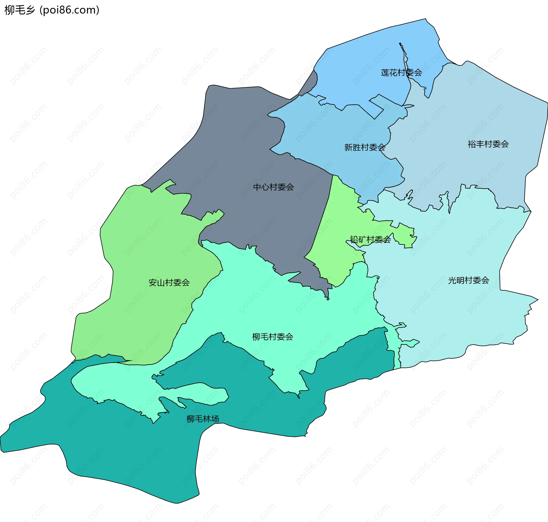 柳毛乡边界地图(五级行政区划)