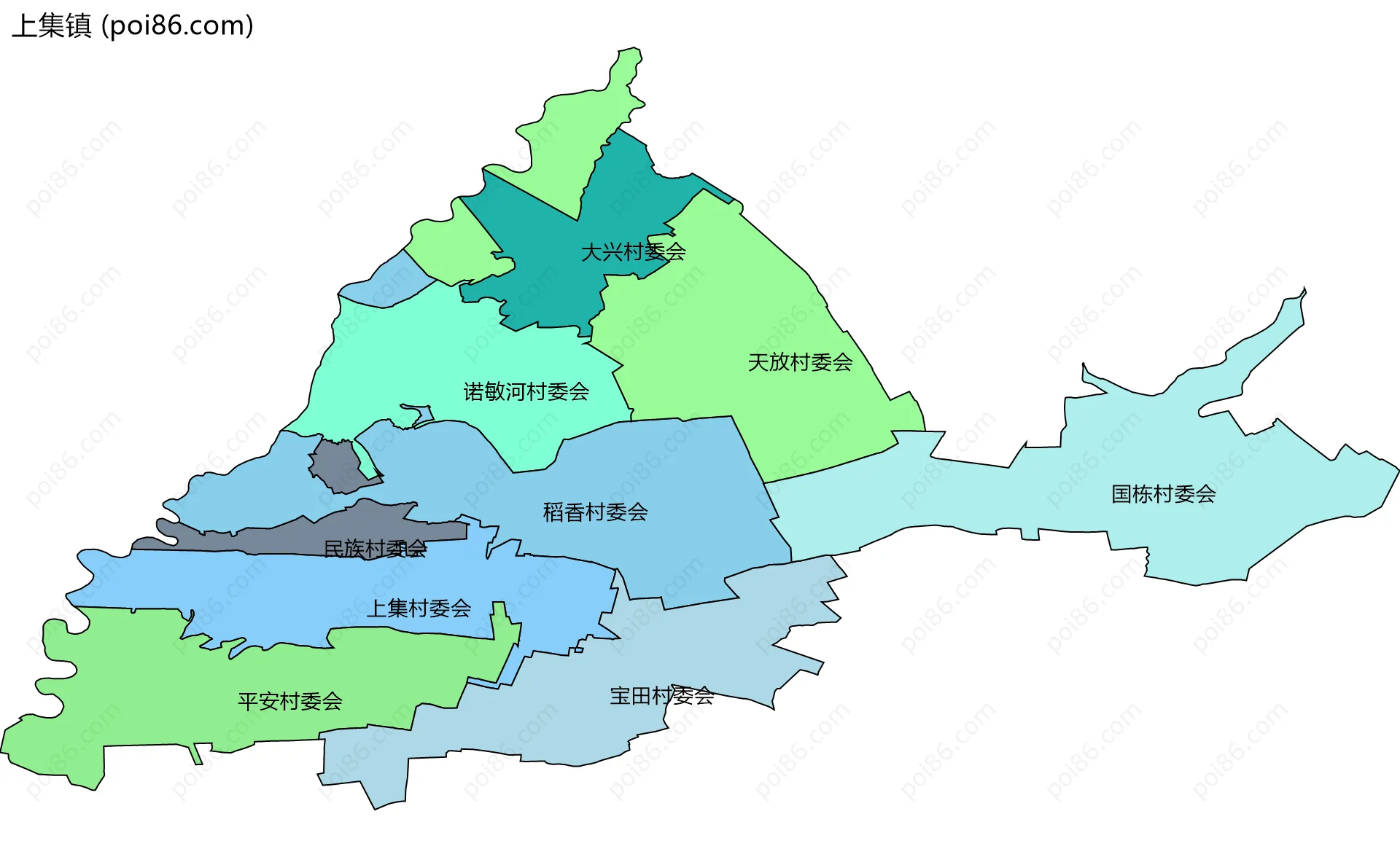 上集镇边界地图(五级行政区划)
