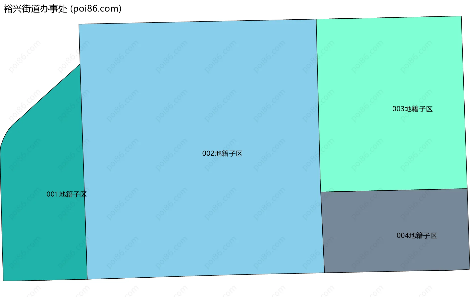 裕兴街道办事处边界地图(五级行政区划)