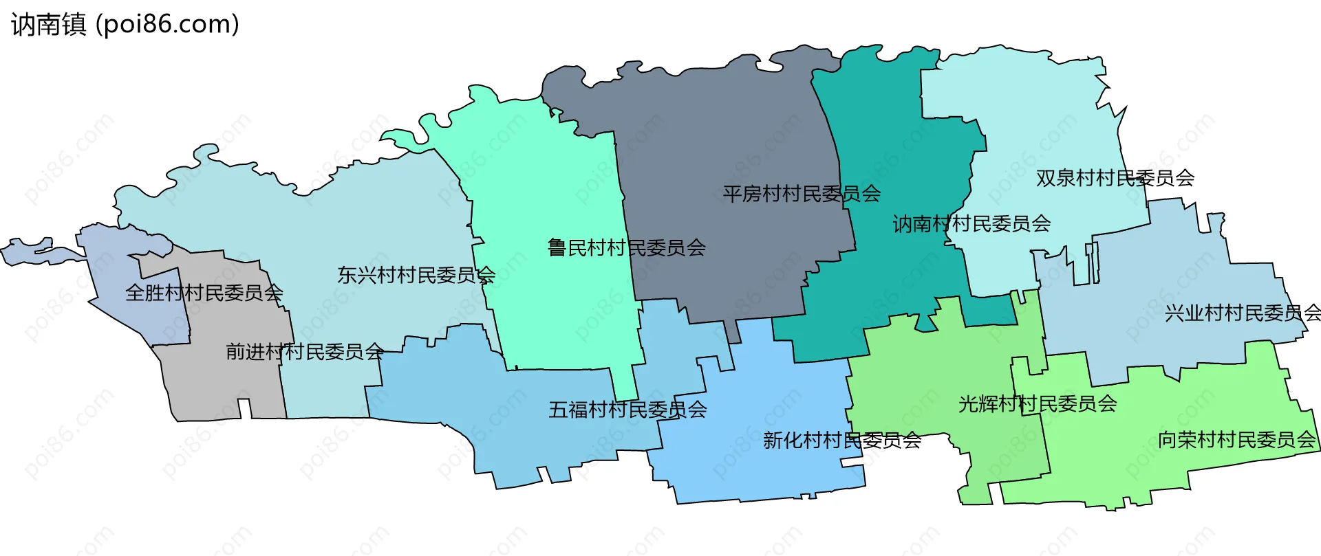 讷南镇边界地图(五级行政区划)