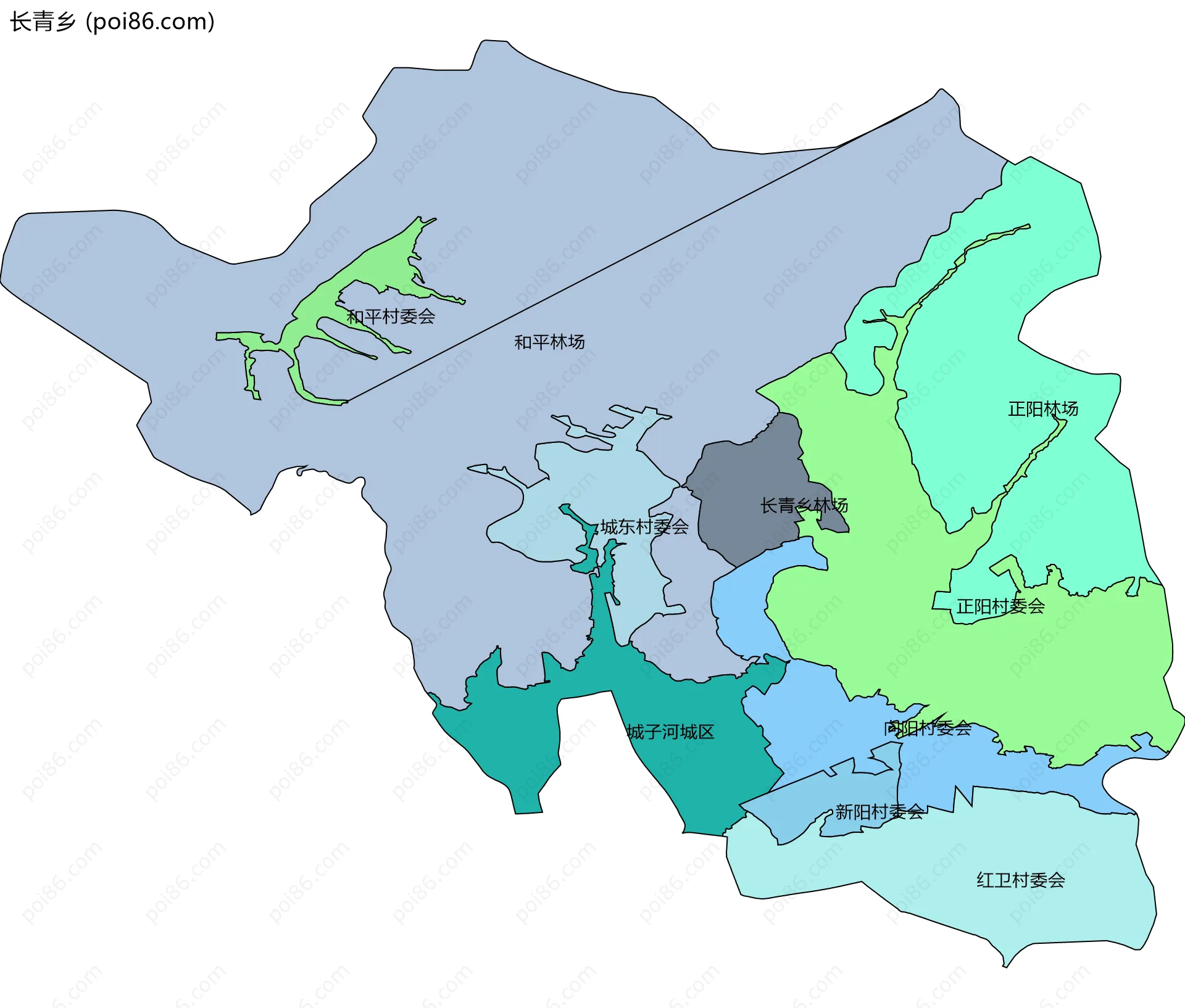 长青乡边界地图(五级行政区划)
