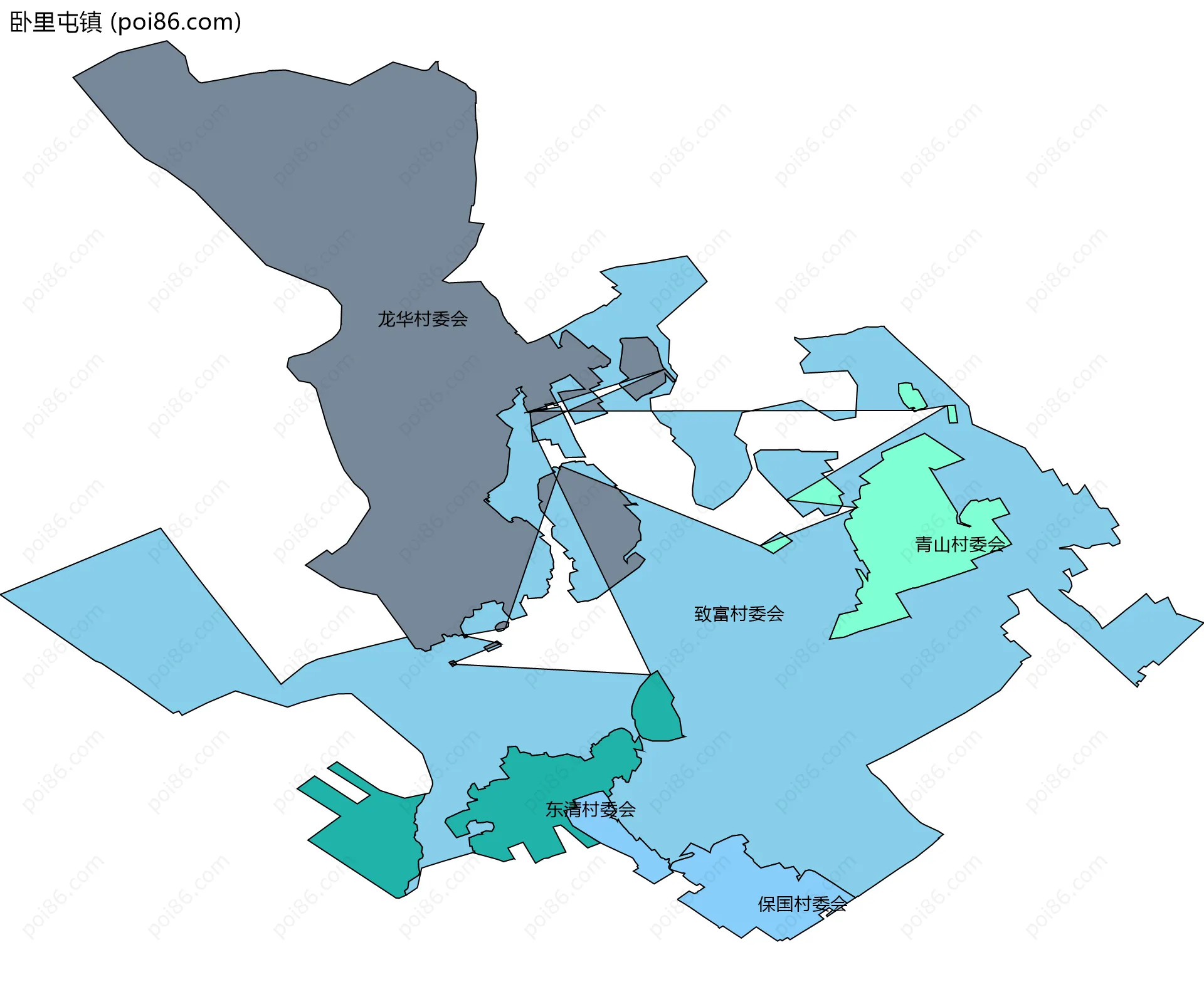 卧里屯镇边界地图(五级行政区划)