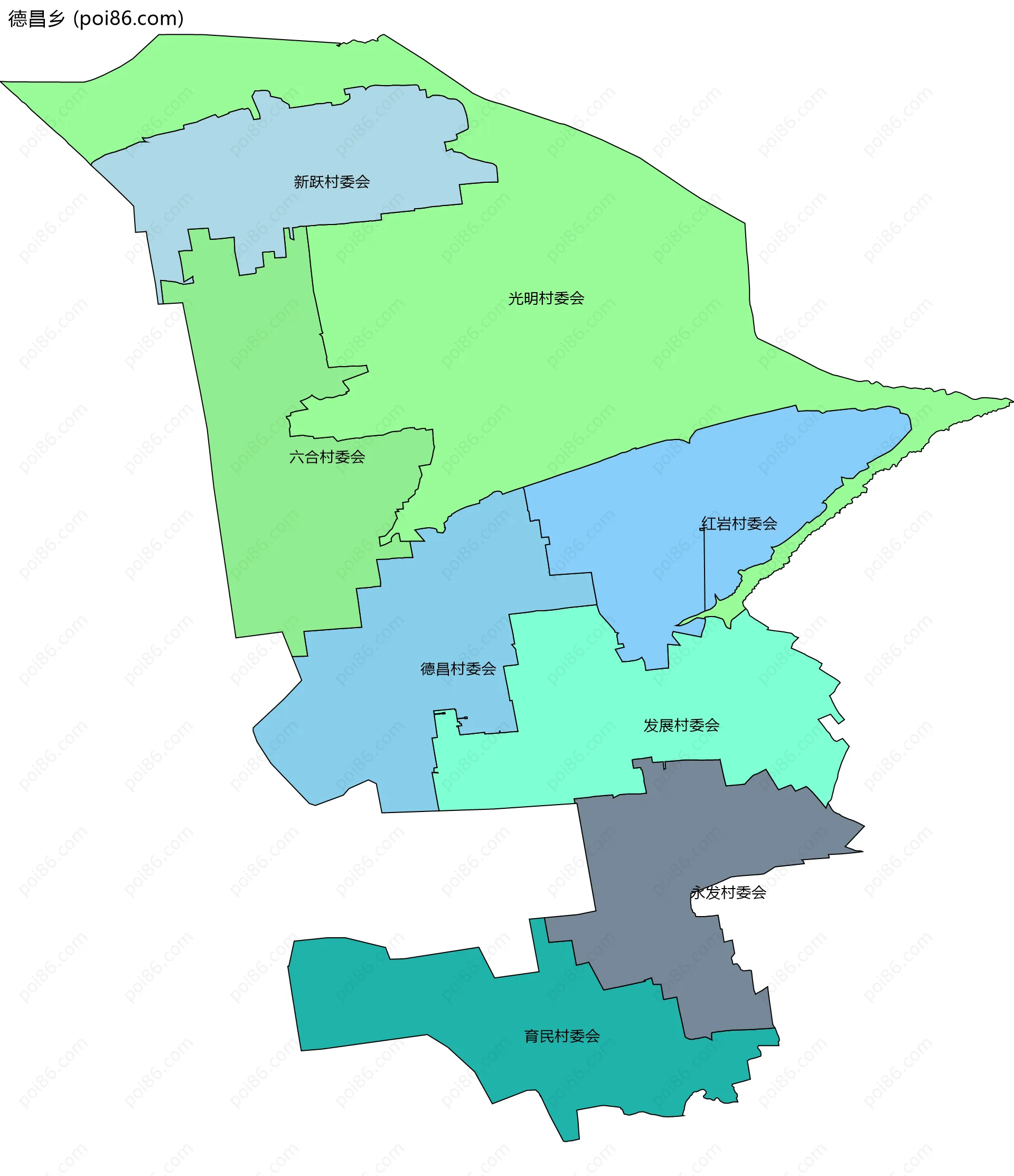 德昌乡边界地图(五级行政区划)