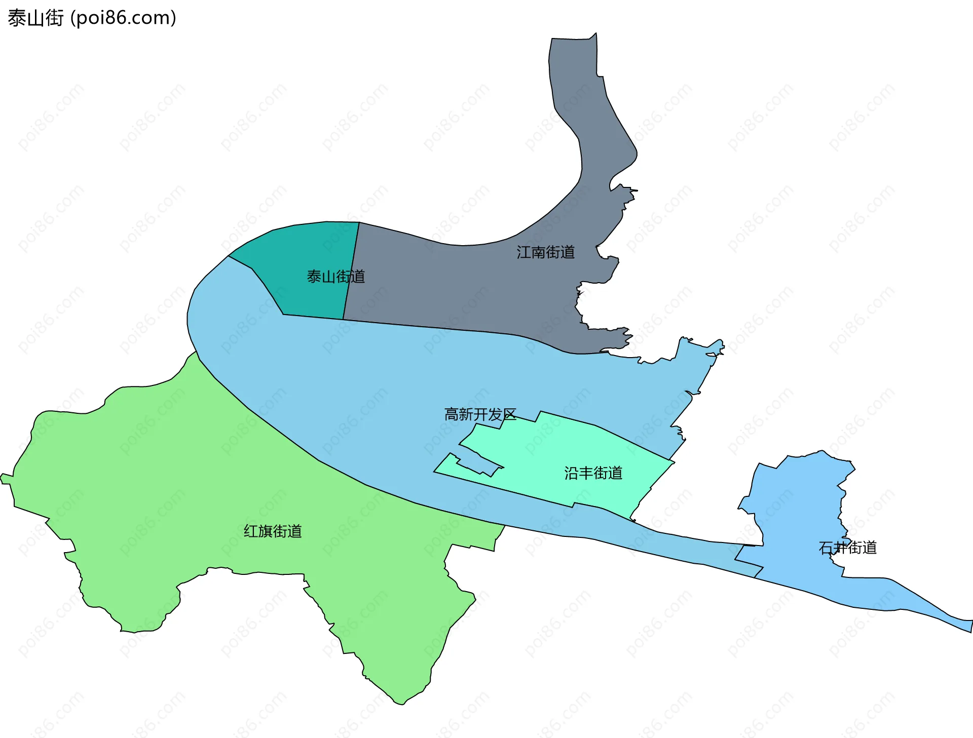 泰山街边界地图(五级行政区划)