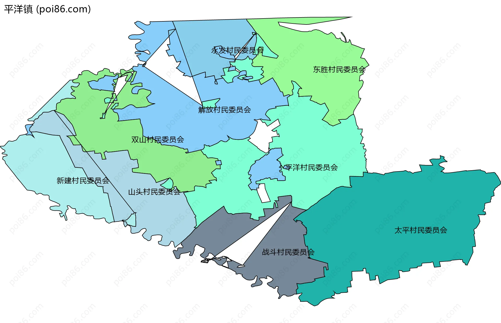 平洋镇边界地图(五级行政区划)