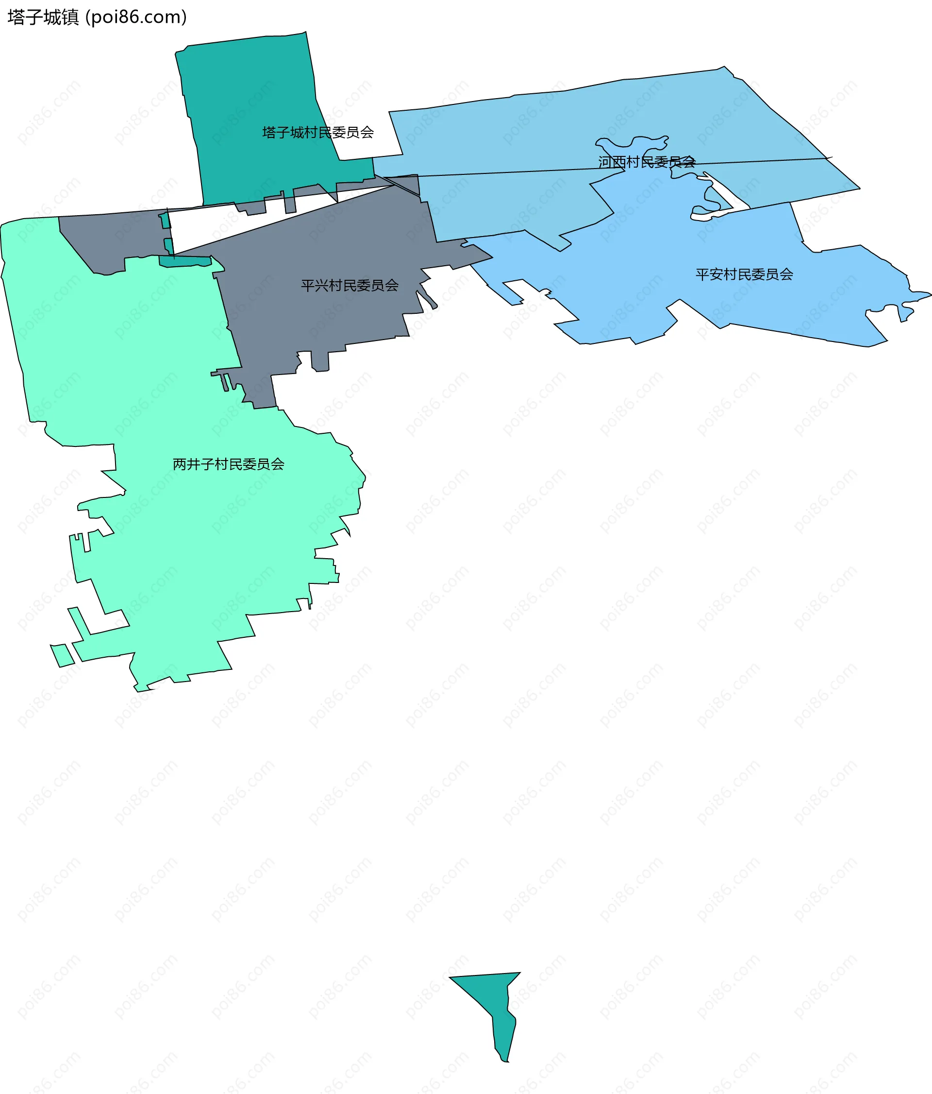 塔子城镇边界地图(五级行政区划)