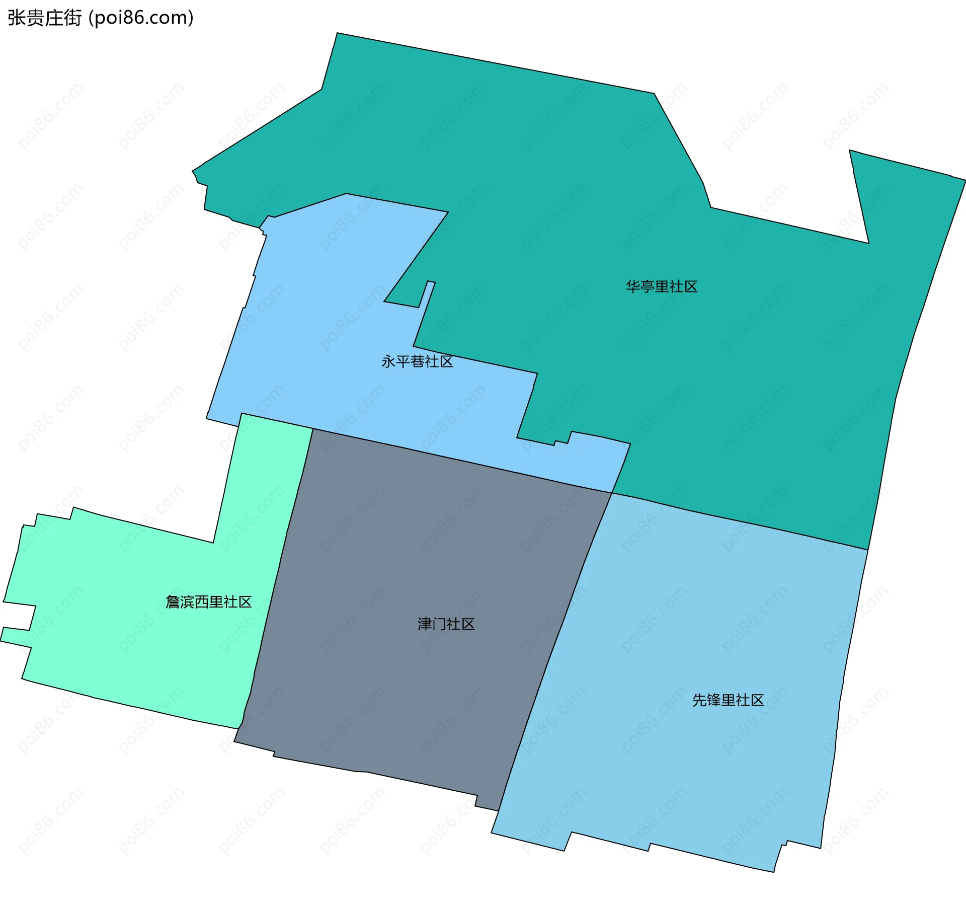 张贵庄街边界地图(五级行政区划)