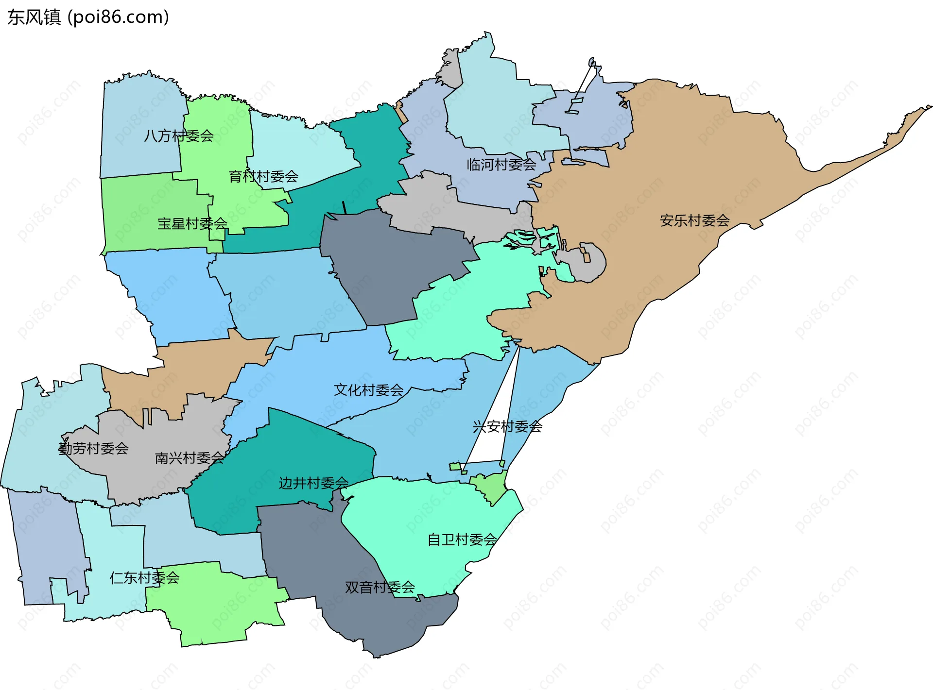 东风镇边界地图(五级行政区划)