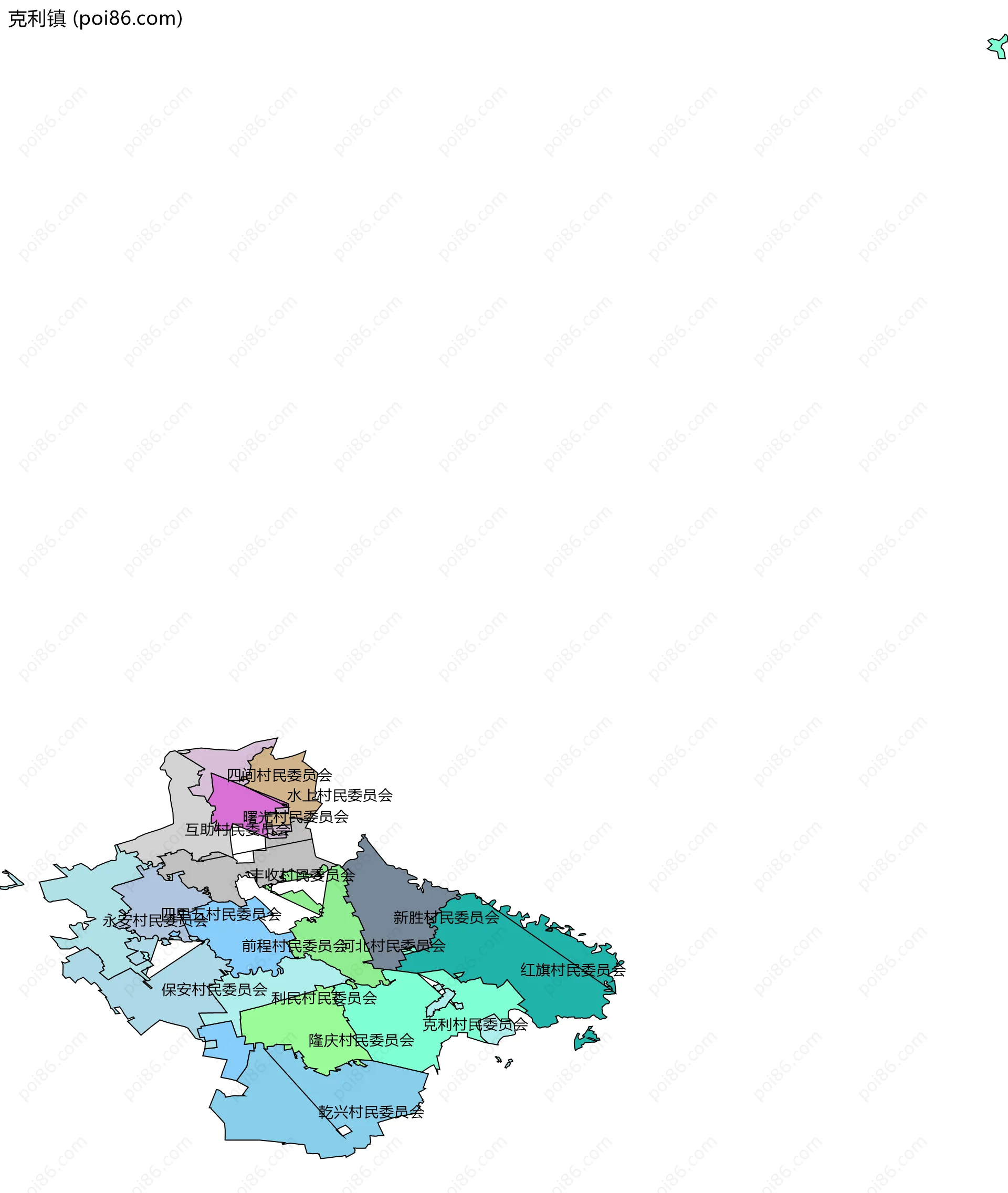 克利镇边界地图(五级行政区划)