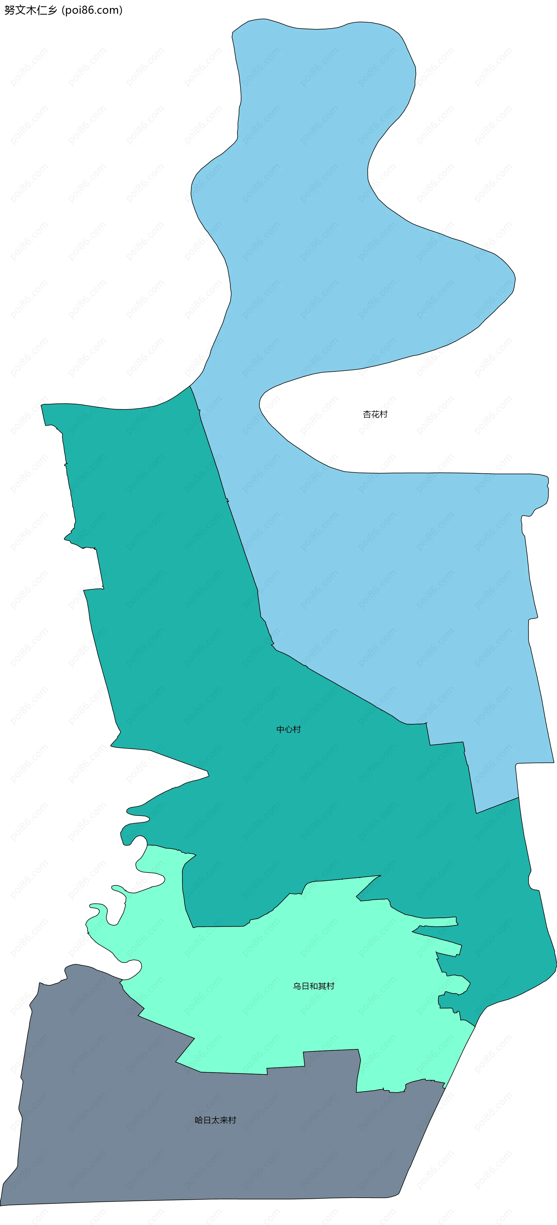 努文木仁乡边界地图(五级行政区划)