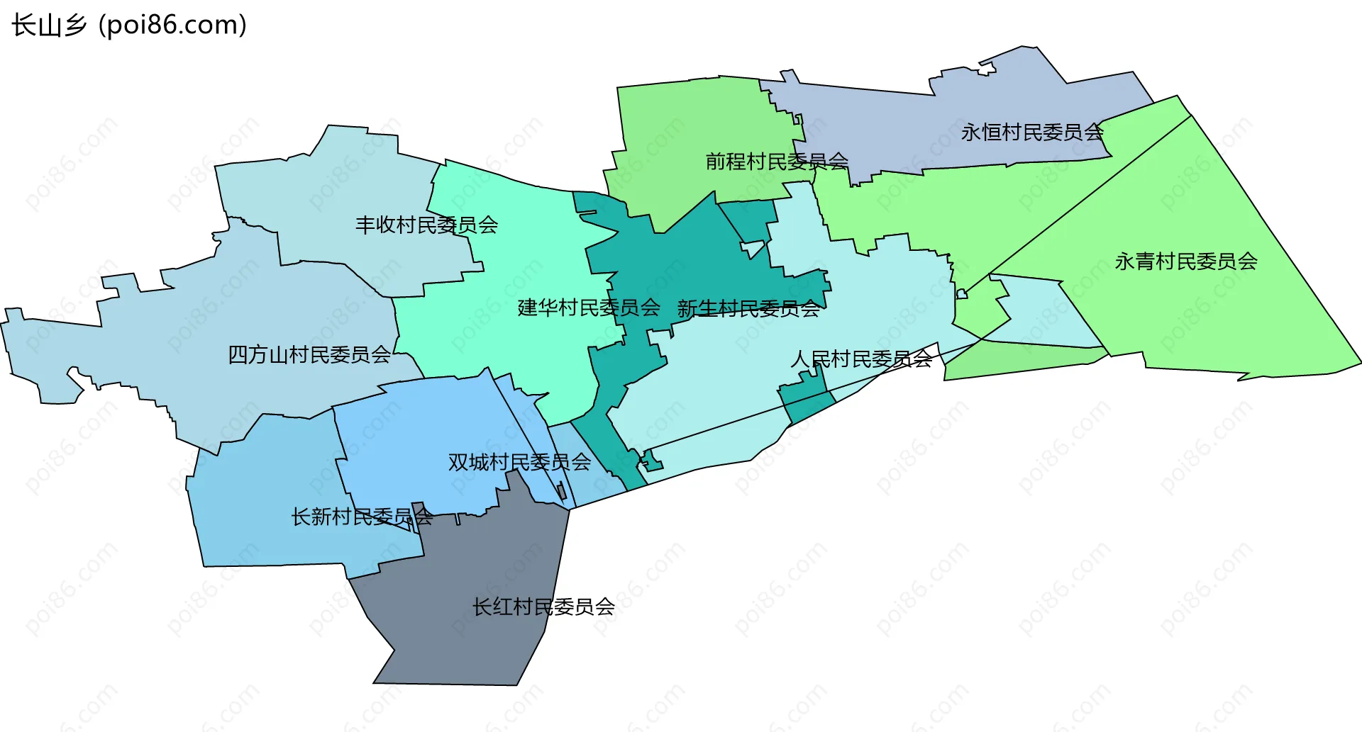长山乡边界地图(五级行政区划)