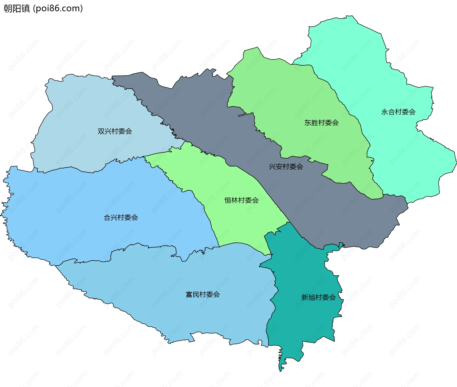 朝阳镇边界地图(五级行政区划)