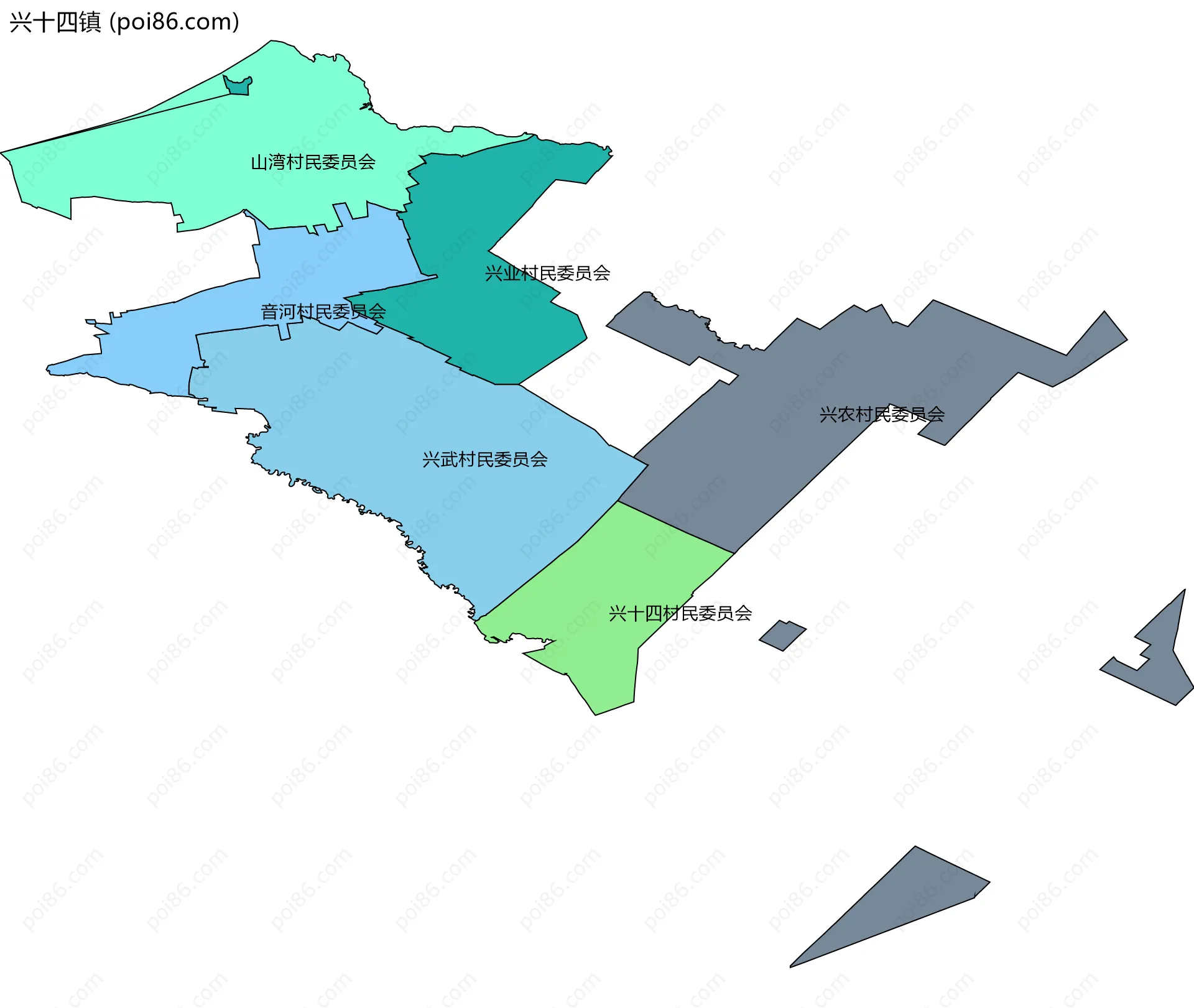 兴十四镇边界地图(五级行政区划)