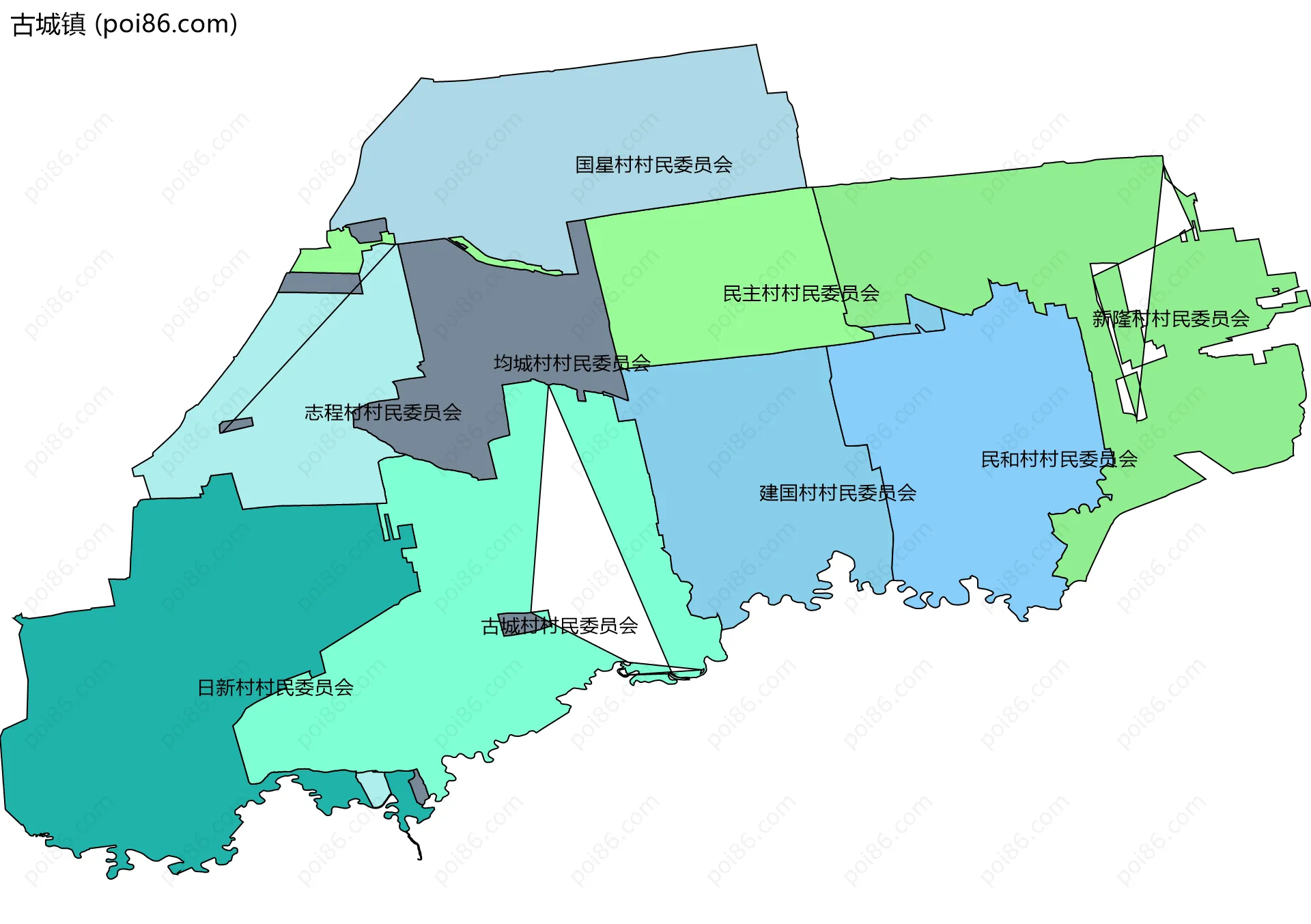 古城镇边界地图(五级行政区划)