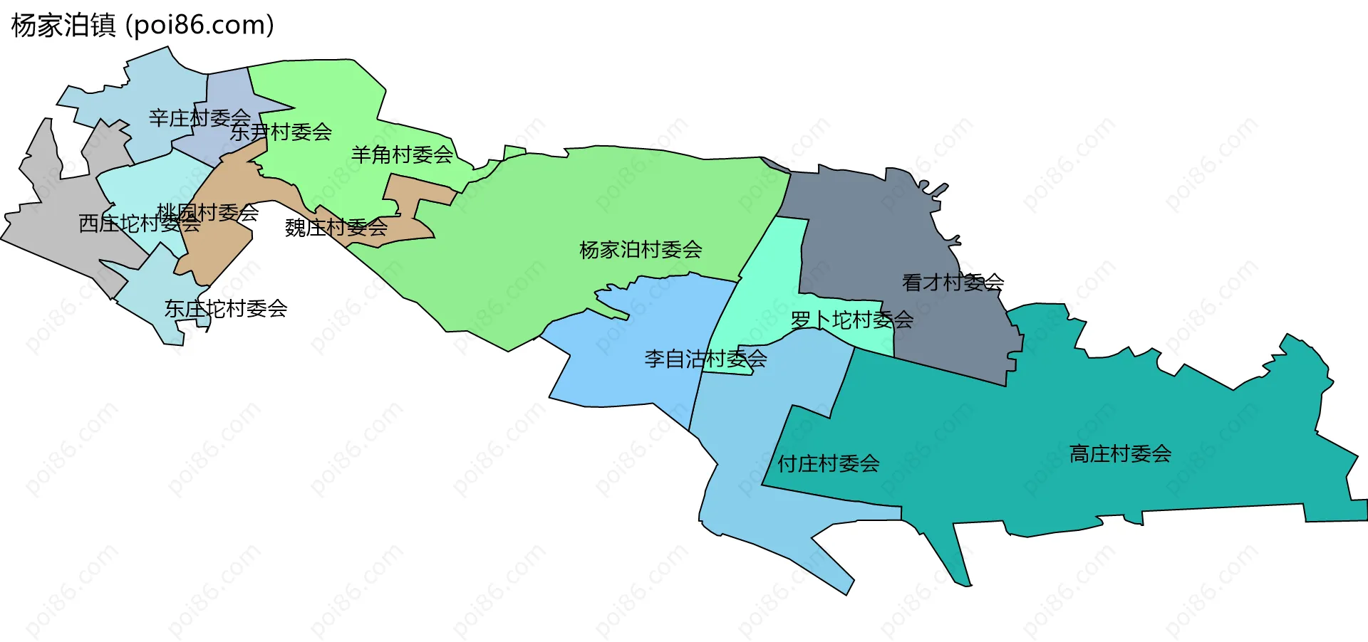 杨家泊镇边界地图(五级行政区划)