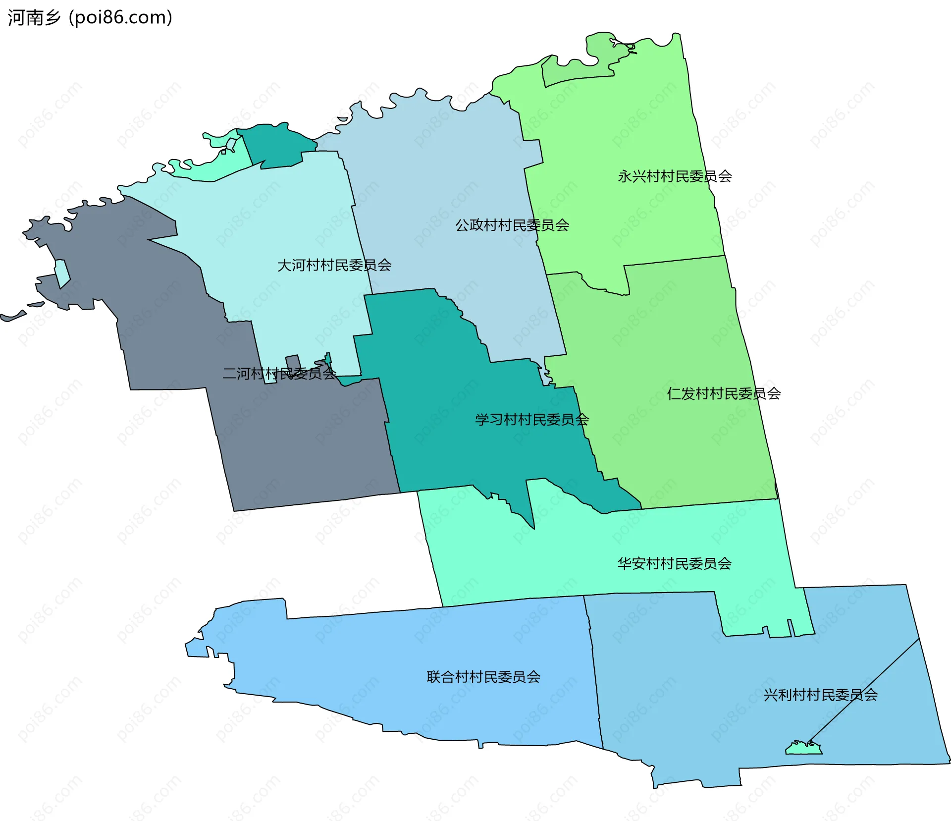 河南乡边界地图(五级行政区划)