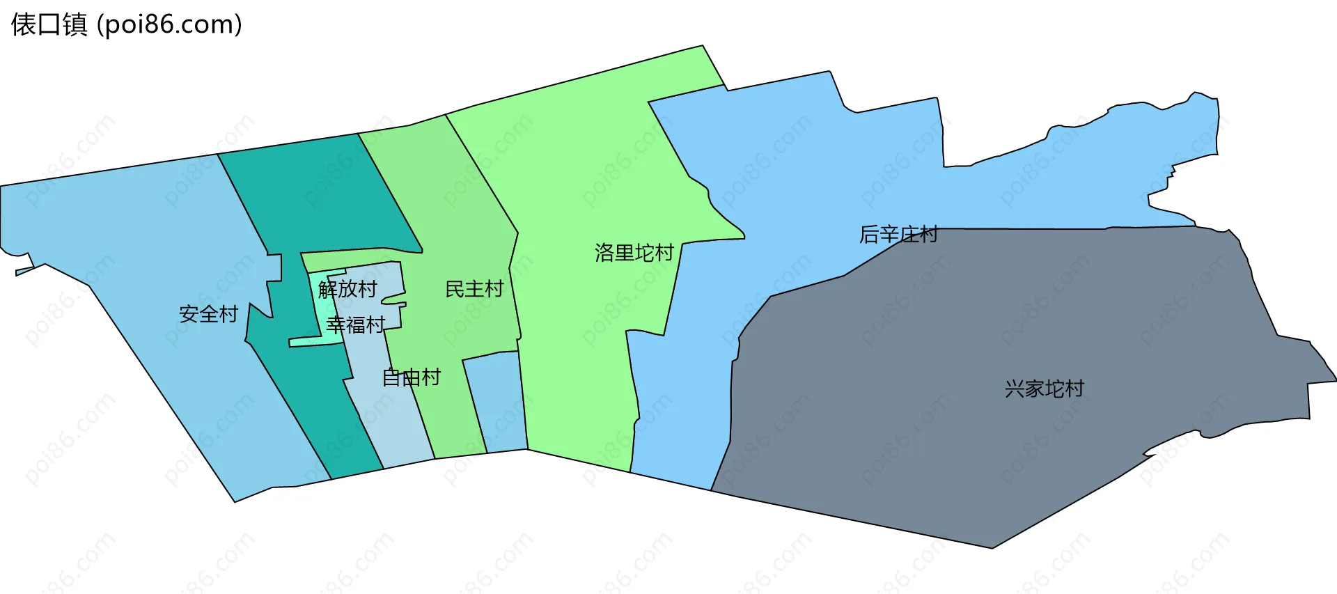 俵口镇边界地图(五级行政区划)